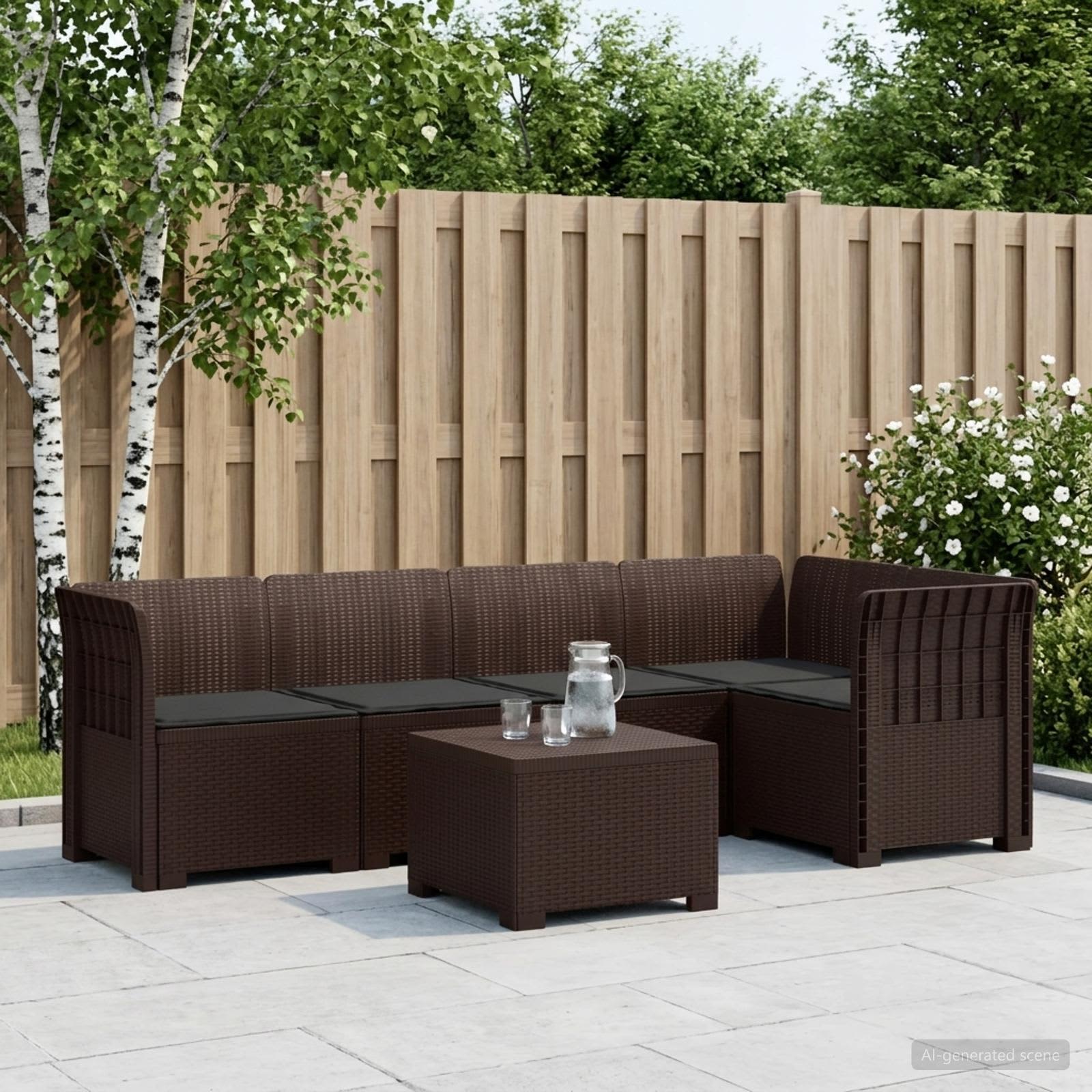 vidaXL 5-personers Havemøbel Sofa med Hynder Rattan Look PP Brun
