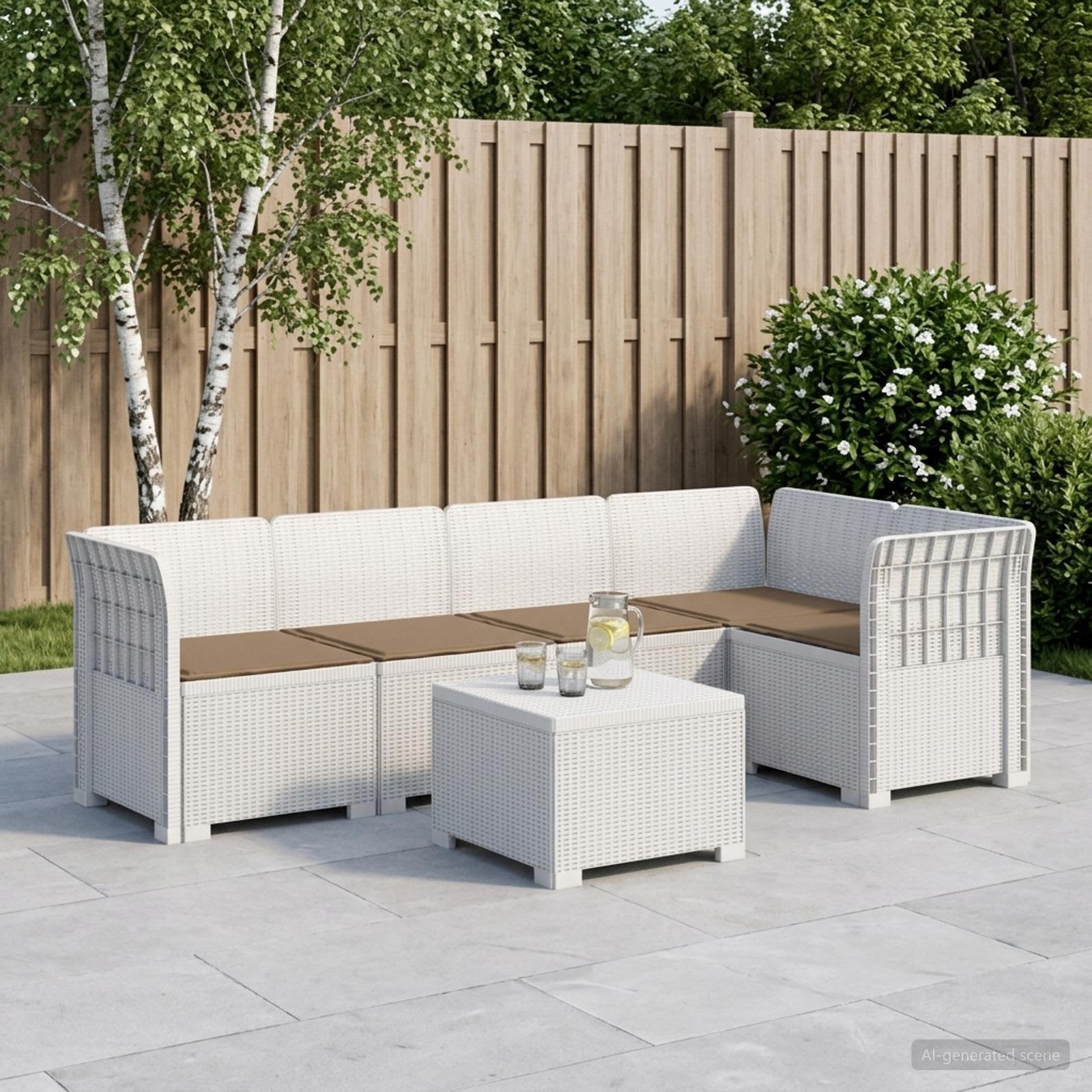 vidaXL 5-personers Havemøbel Sofa med Hynder Rattan Look PP Hvid