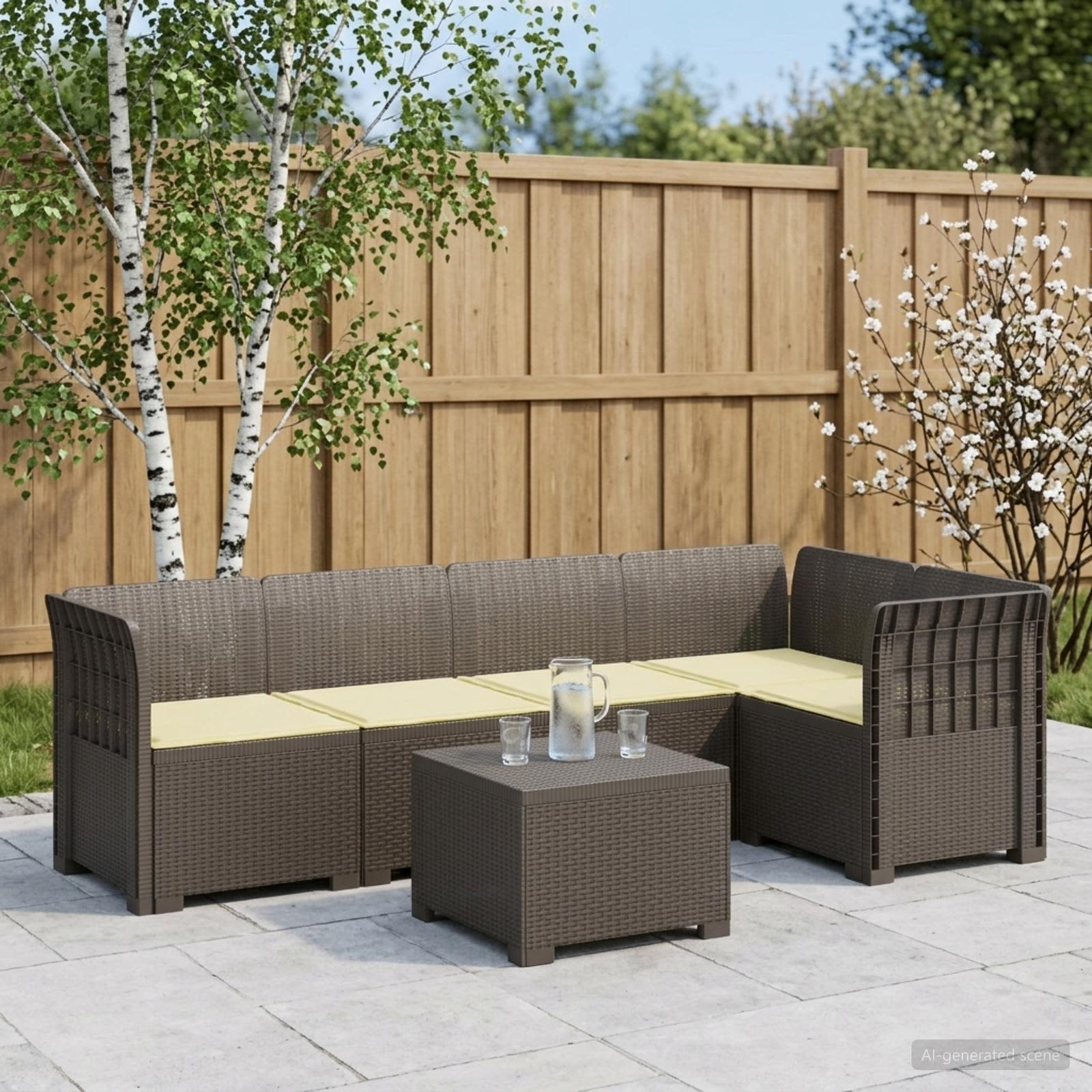 5-Zits Tuin Sofa met Kussens Rattan Look PP Lichtgrijs – afbeelding 1