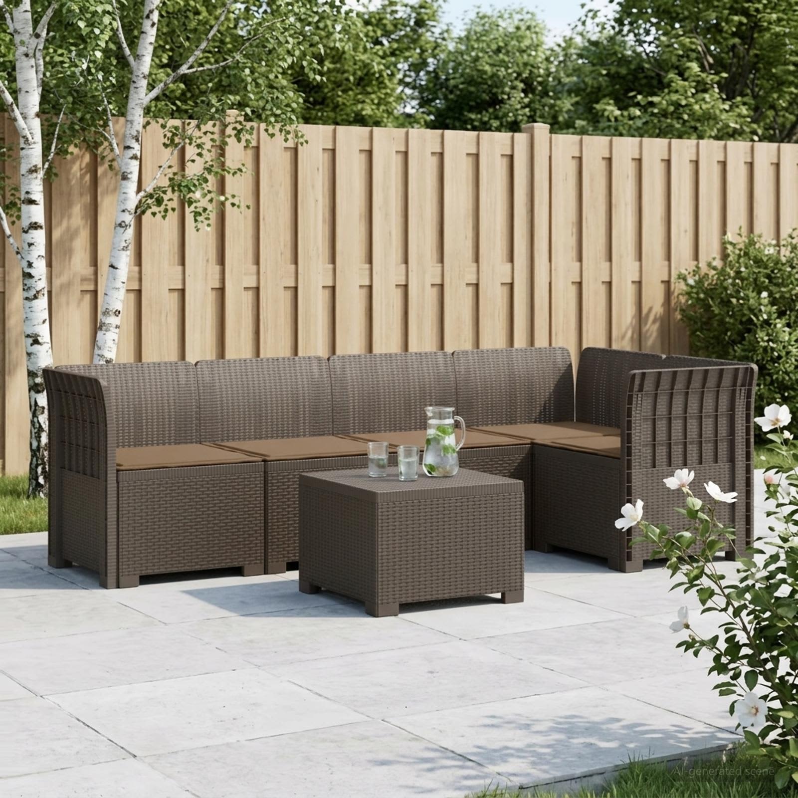5-Zits Tuin Sofa met Kussens Rattan Look PP Lichtgrijs – afbeelding 1