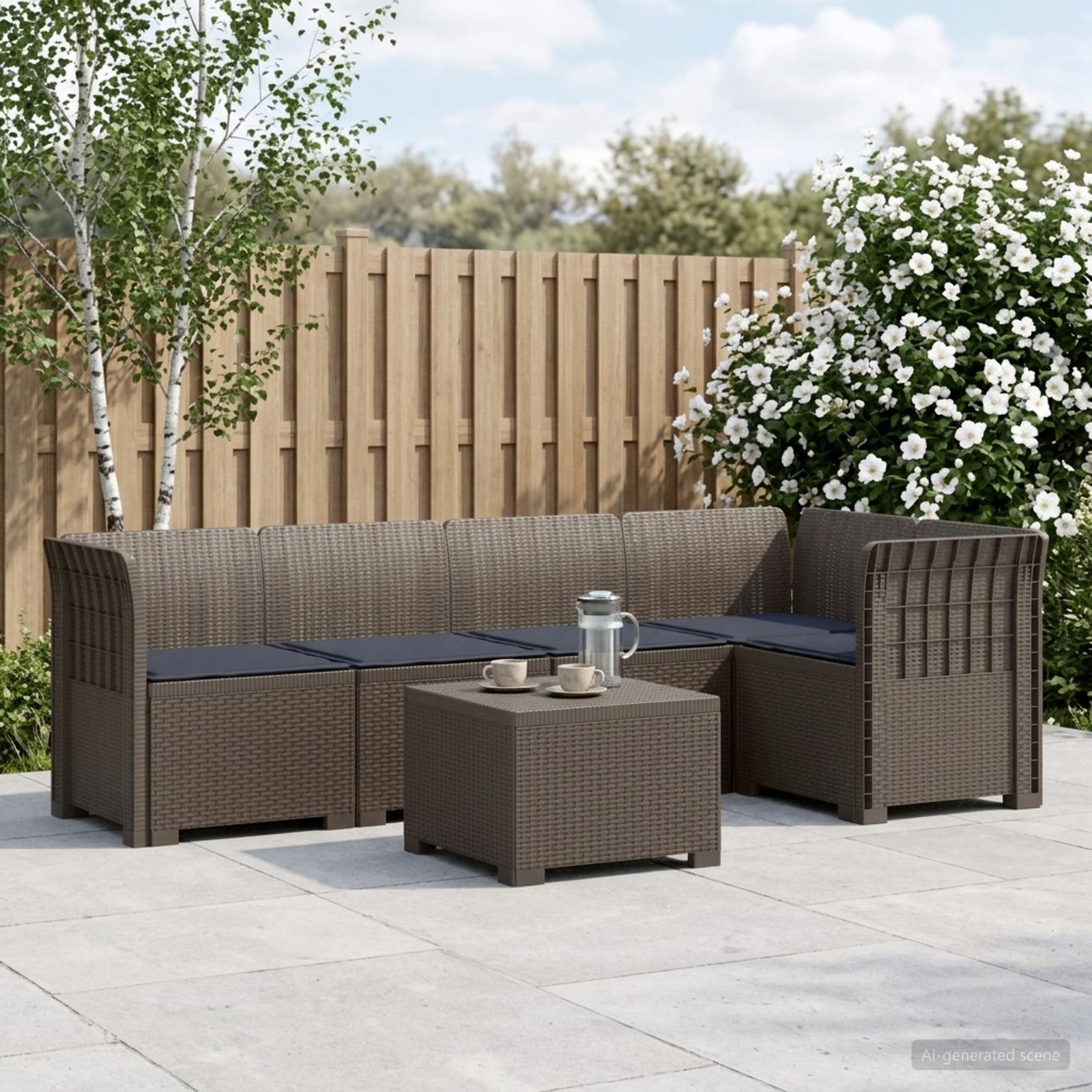 5-Zits Tuin Sofa met Kussens Rattan Look PP Lichtgrijs – afbeelding 1