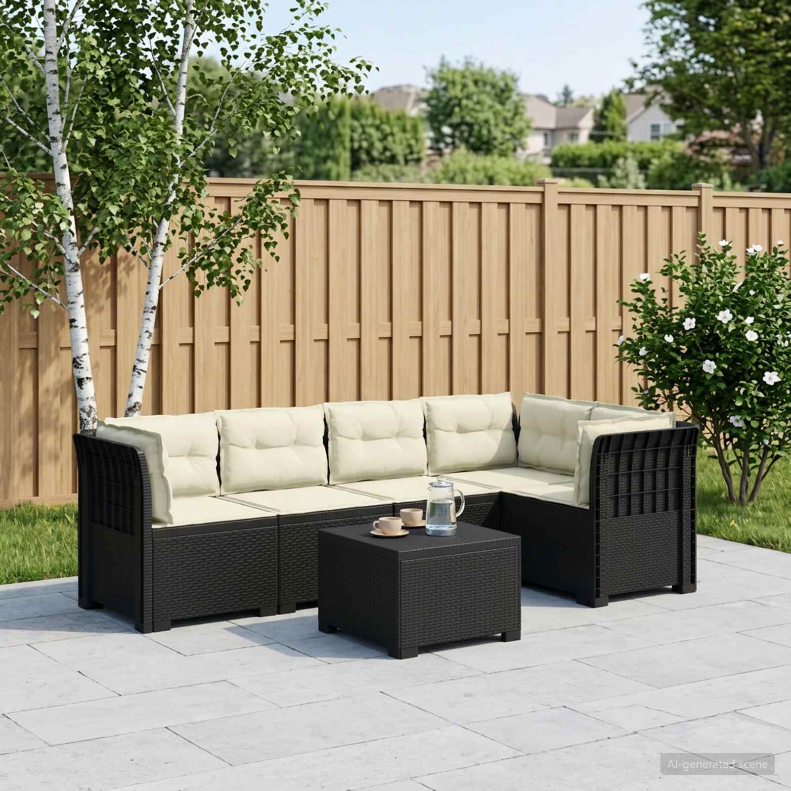 5-Zits Tuin Sofa met Kussens Rattan Look PP Antraciet – afbeelding 1