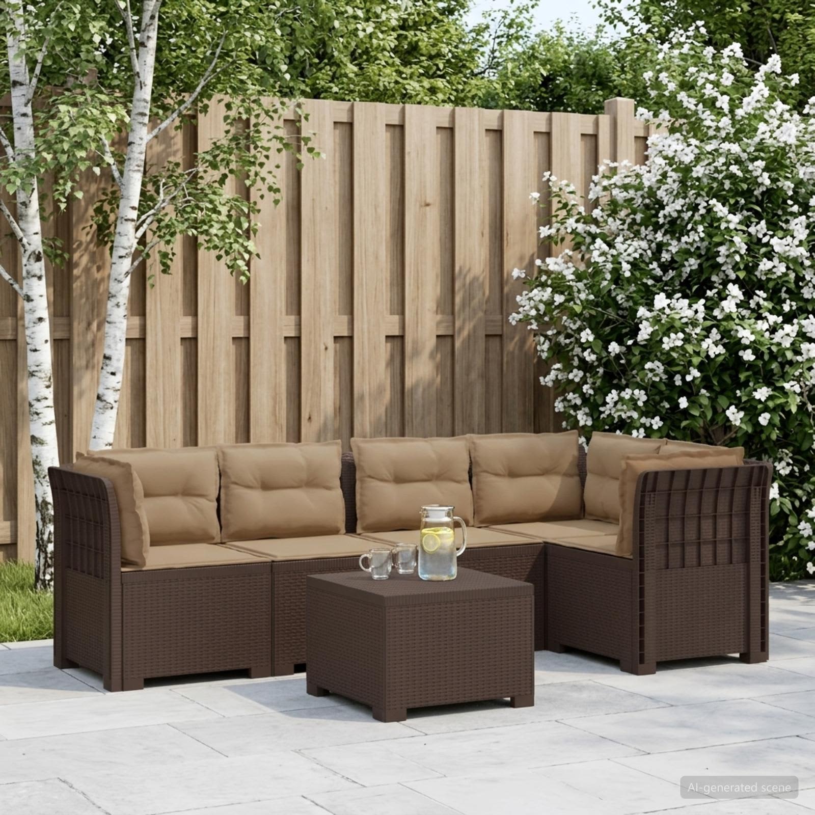 vidaXL 5-personers Havemøbel Sofa med Hynder Rattan Look PP Brun