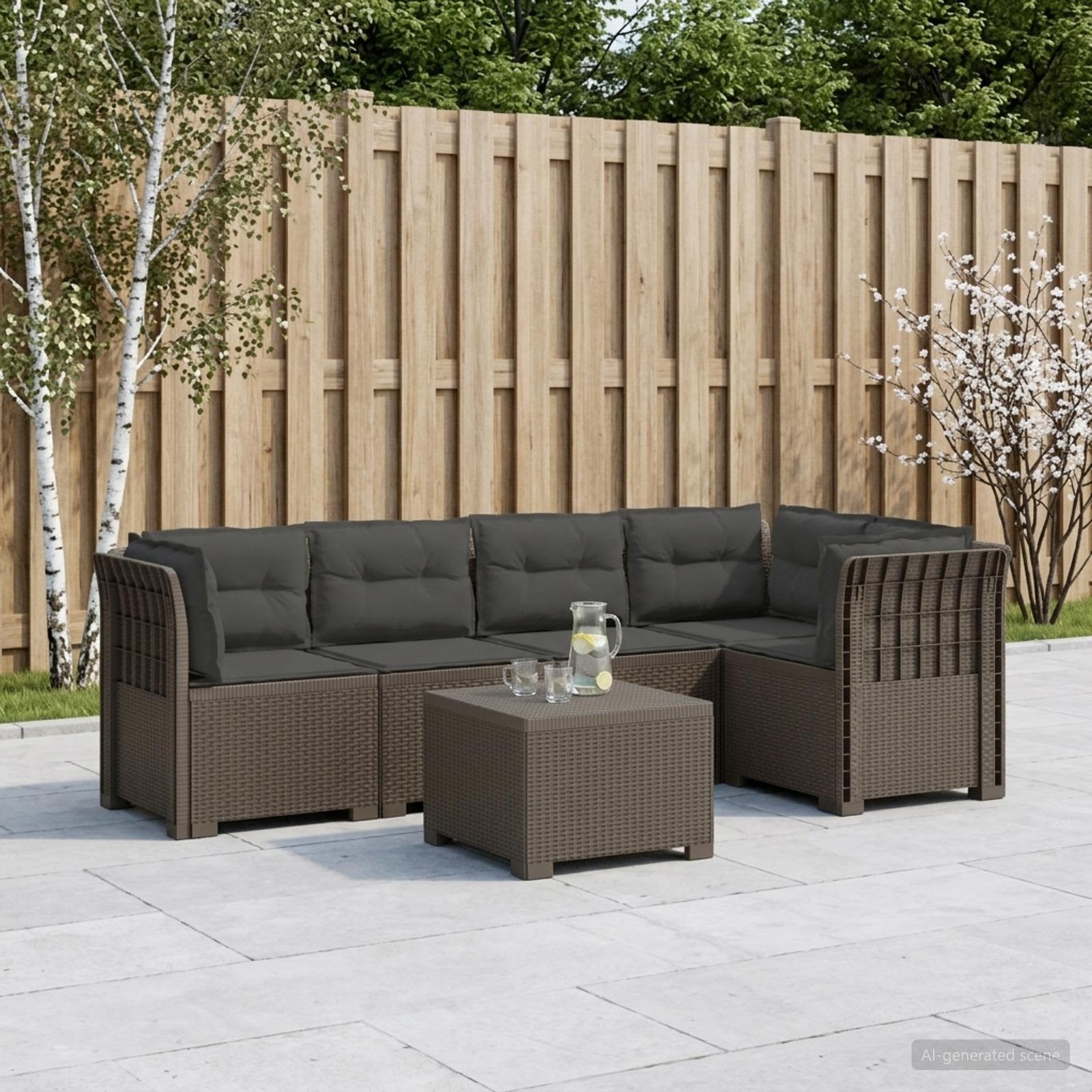 5-Zits Tuin Sofa met Kussens Rattan Look PP Lichtgrijs – afbeelding 1