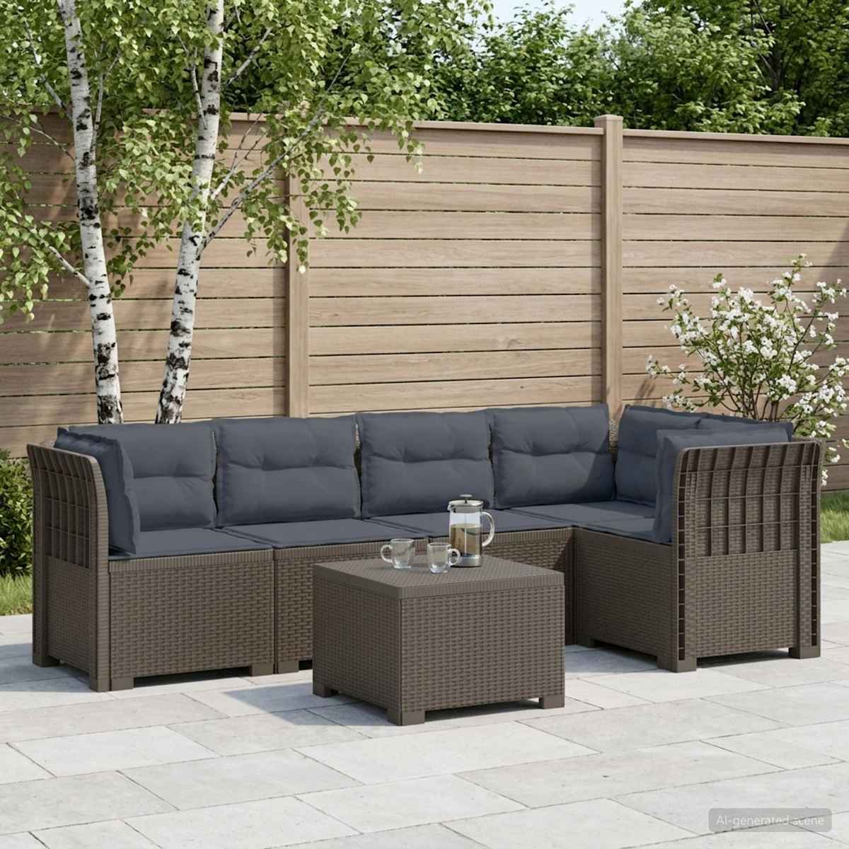 5-personers Havemøbel Sofa med Hynder Rattan Look PP