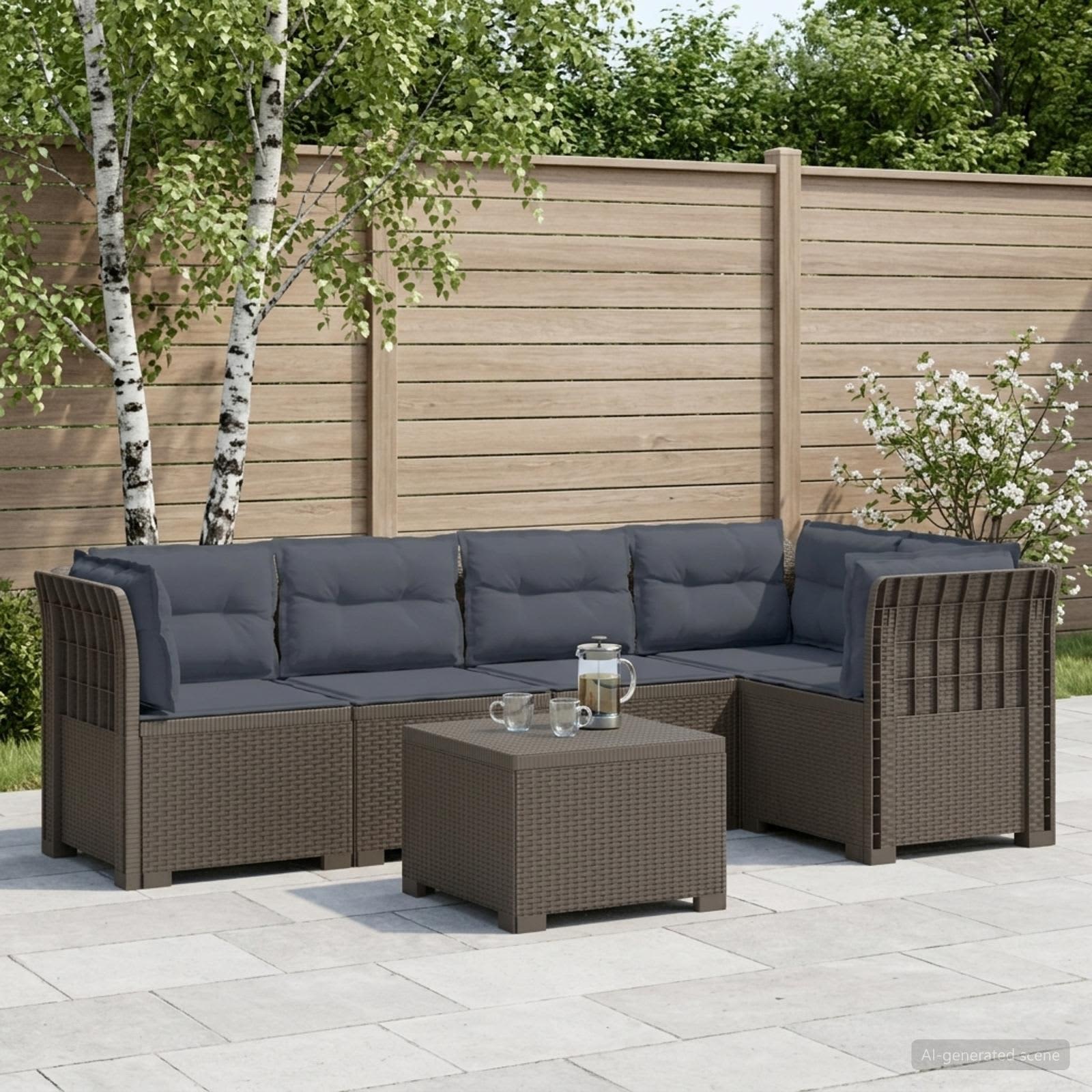 5-Zits Tuin Sofa met Kussens Rattan Look PP Lichtgrijs – afbeelding 1