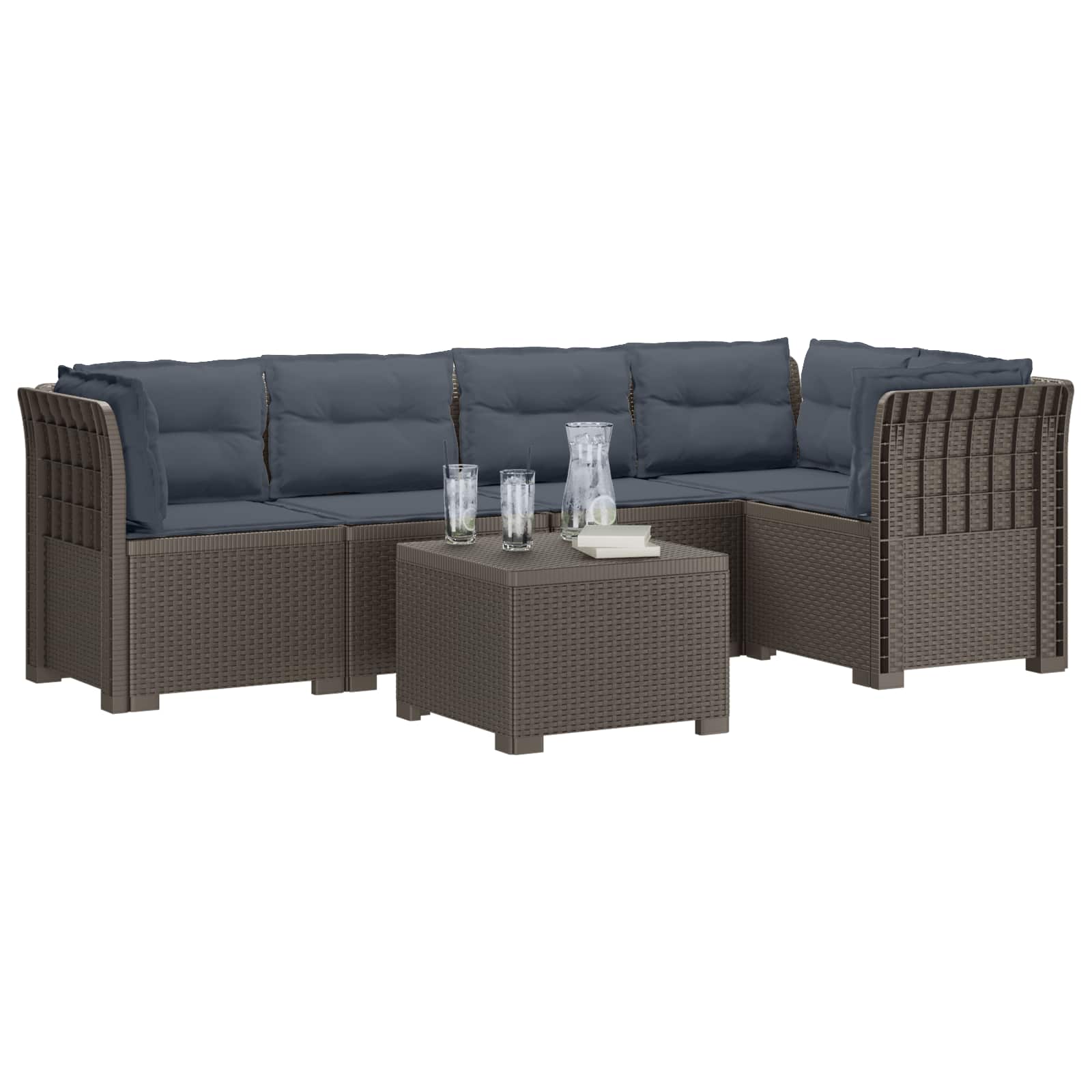 vidaXL 5-Sitzer Gartensofa mit Kissen Rattan-Look PP Hellgrau – Bild 2