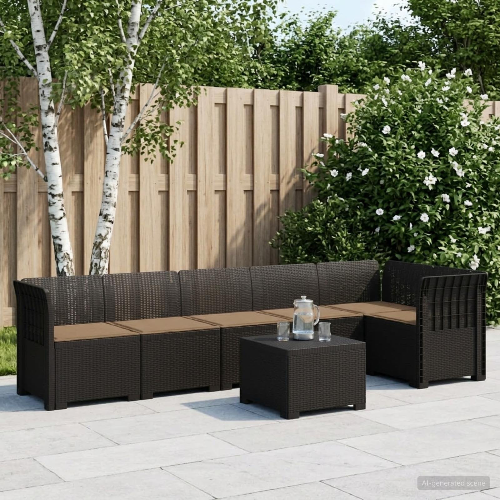 vidaXL 6-personers Have Sofa med Puder Rattan Look PP Antracit