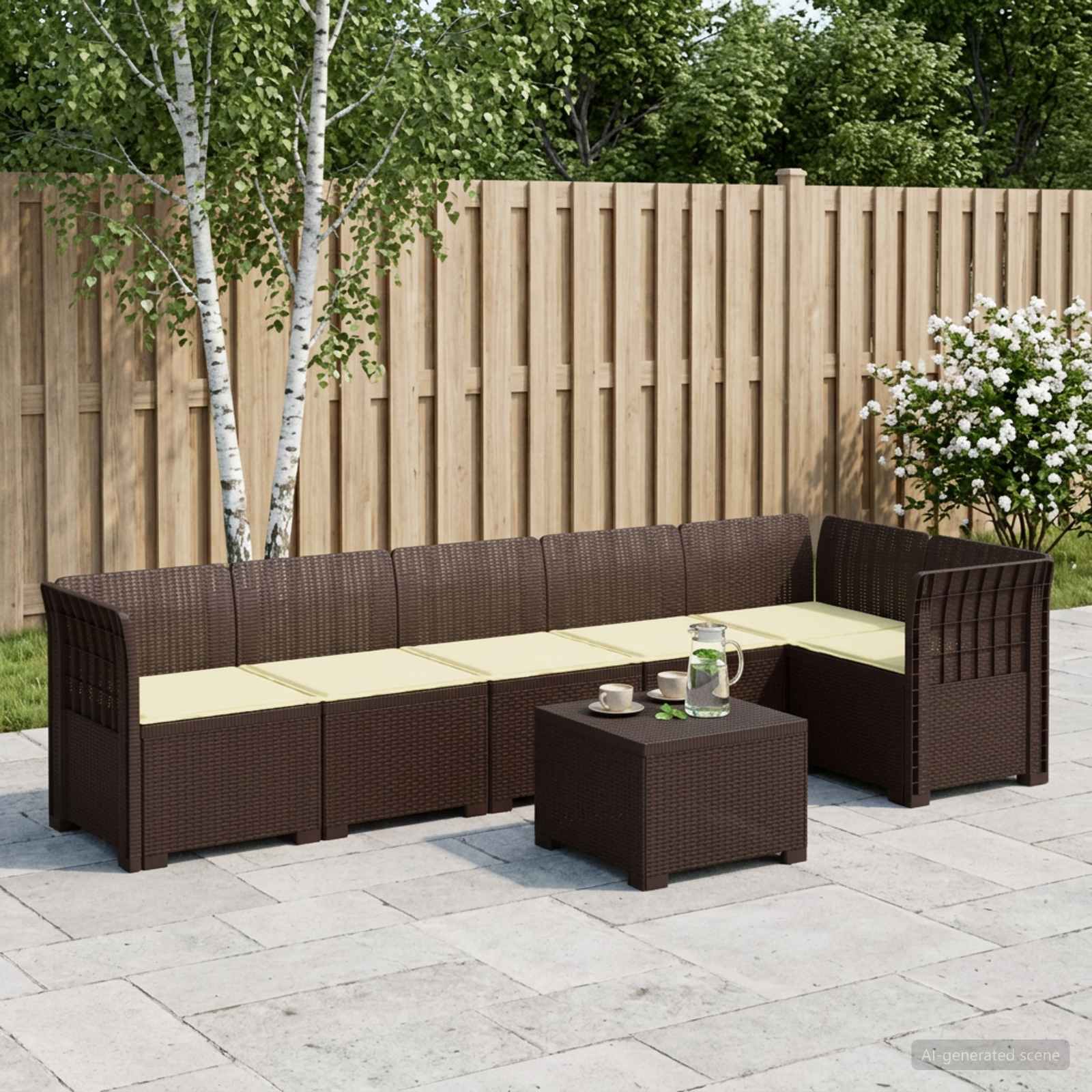 vidaXL 6-personers Have Sofa med Puder Rattan Look PP Brun