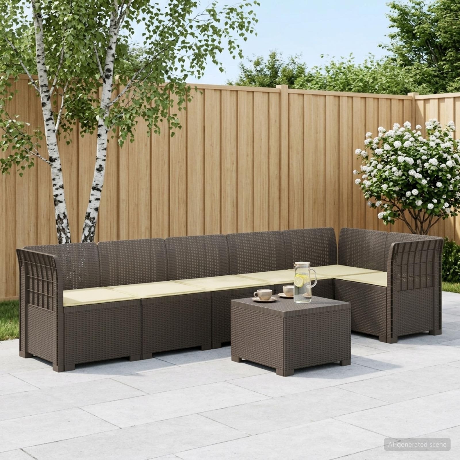6-Zits Tuin Sofa met Kussens Rattan Look PP Lichtgrijs – afbeelding 1