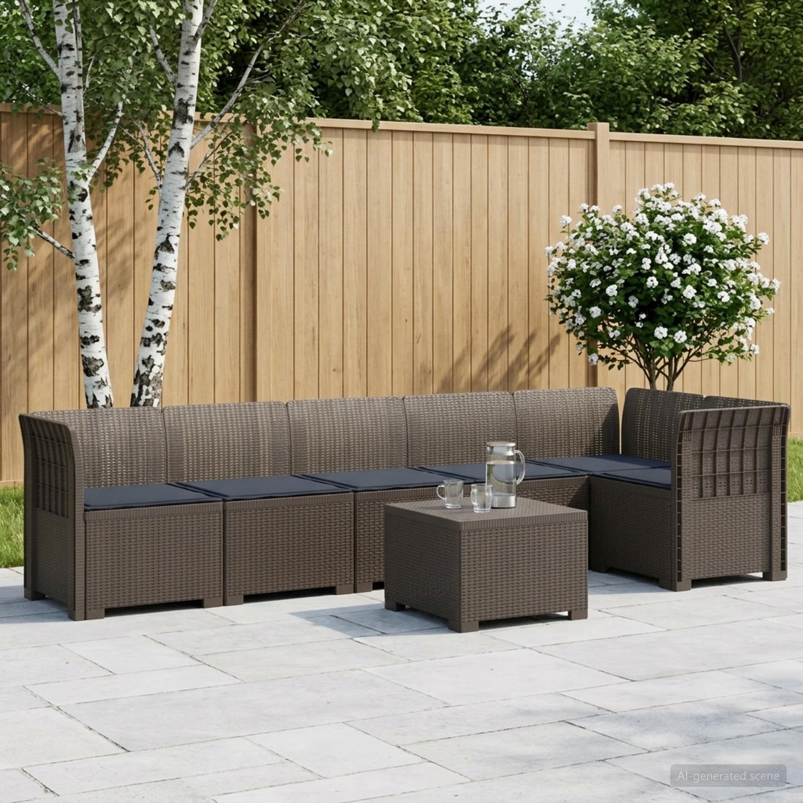6-Zits Tuin Sofa met Kussens Rattan Look PP Lichtgrijs – afbeelding 1
