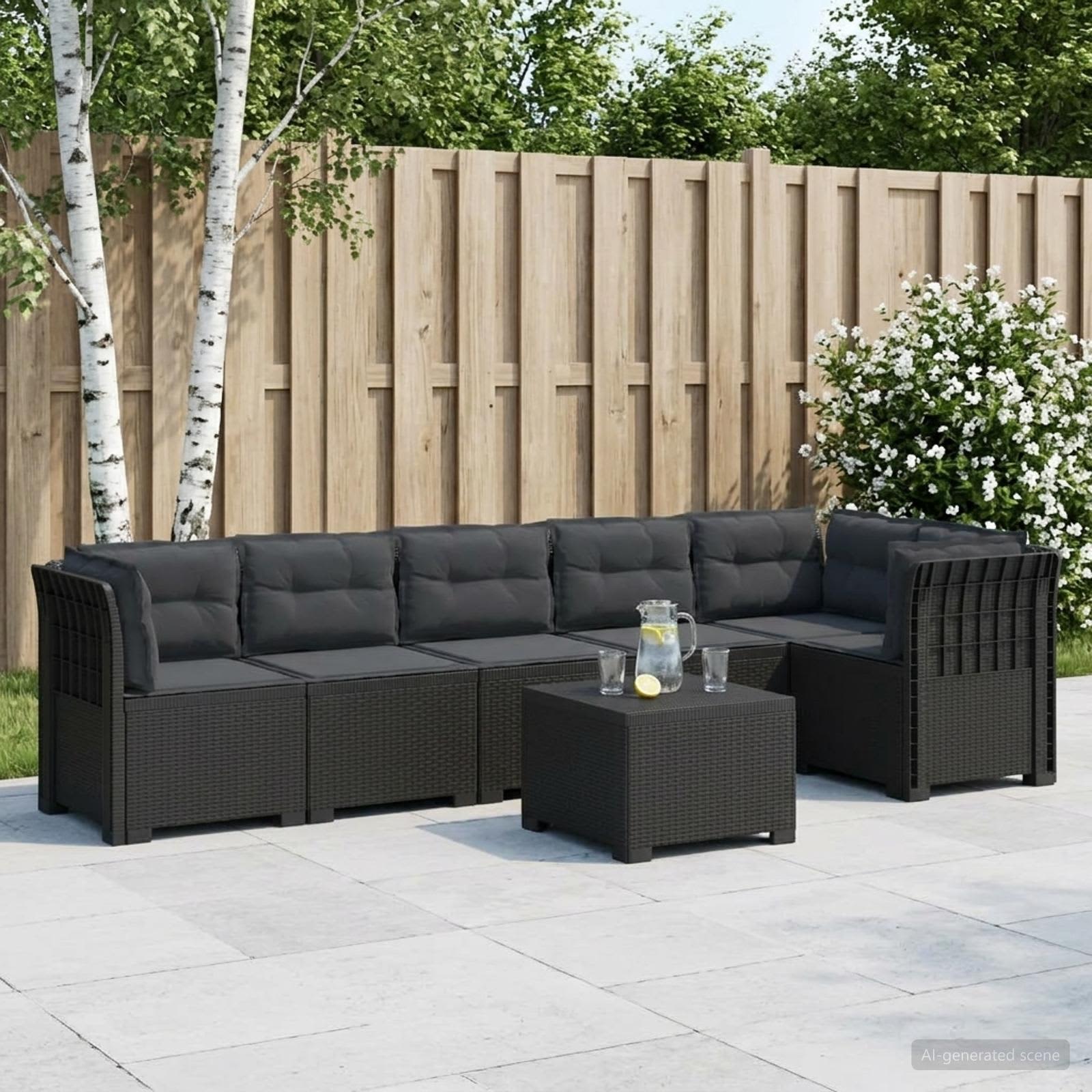 vidaXL 6-personers Have Sofa med Puder Rattan Look PP Antracit