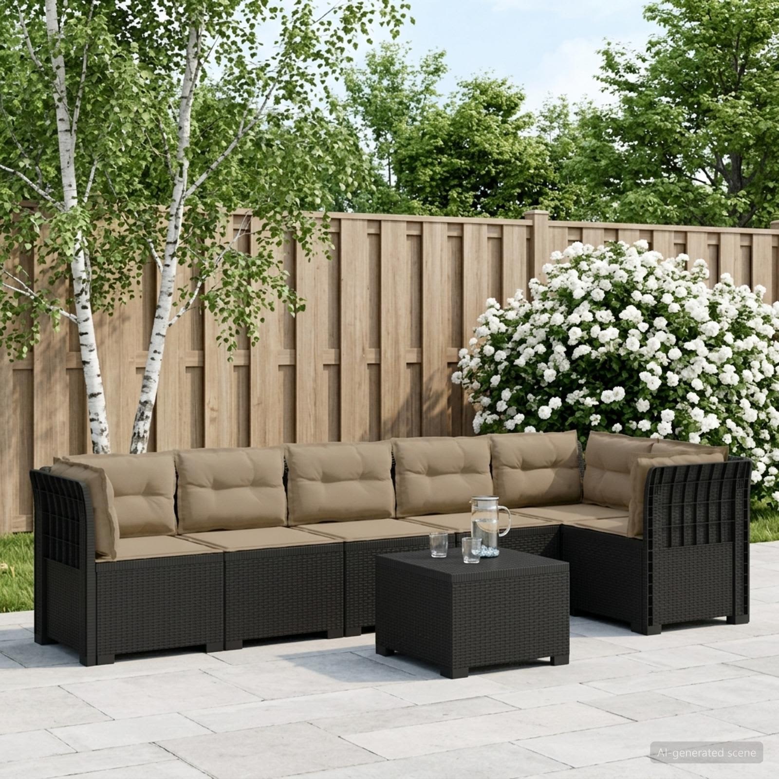 6-Zits Tuin Sofa met Kussens Rattan Look PP Antraciet – afbeelding 1