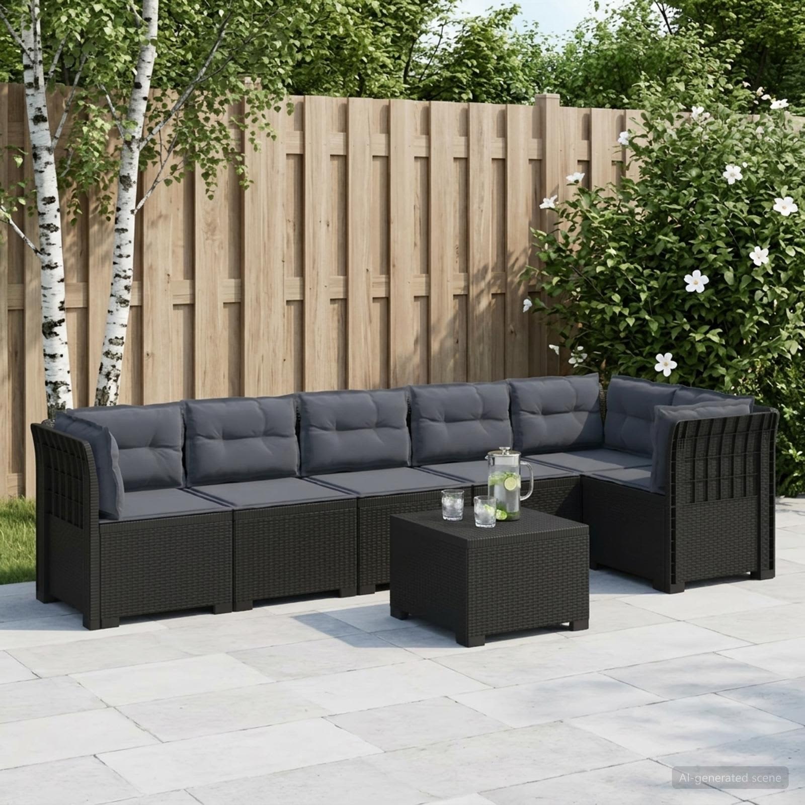 vidaXL 6-personers Have Sofa med Puder Rattan Look PP Antracit