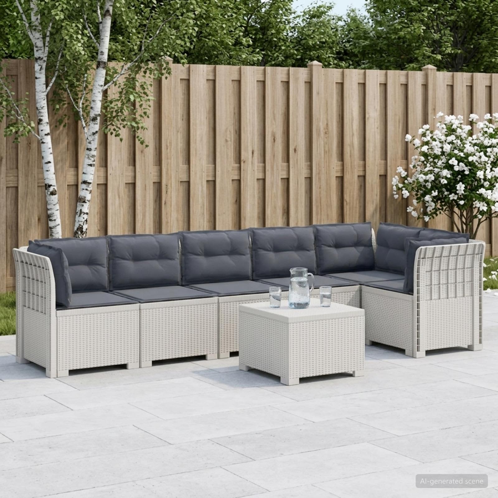 6-Zits Tuin Sofa met Kussens Rattan Look PP Wit – afbeelding 1