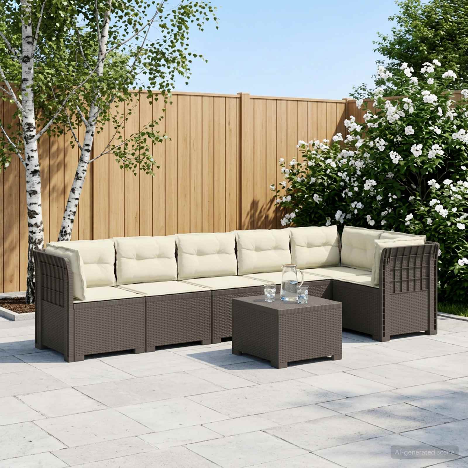 6-Zits Tuin Sofa met Kussens Rattan Look PP Lichtgrijs – afbeelding 1