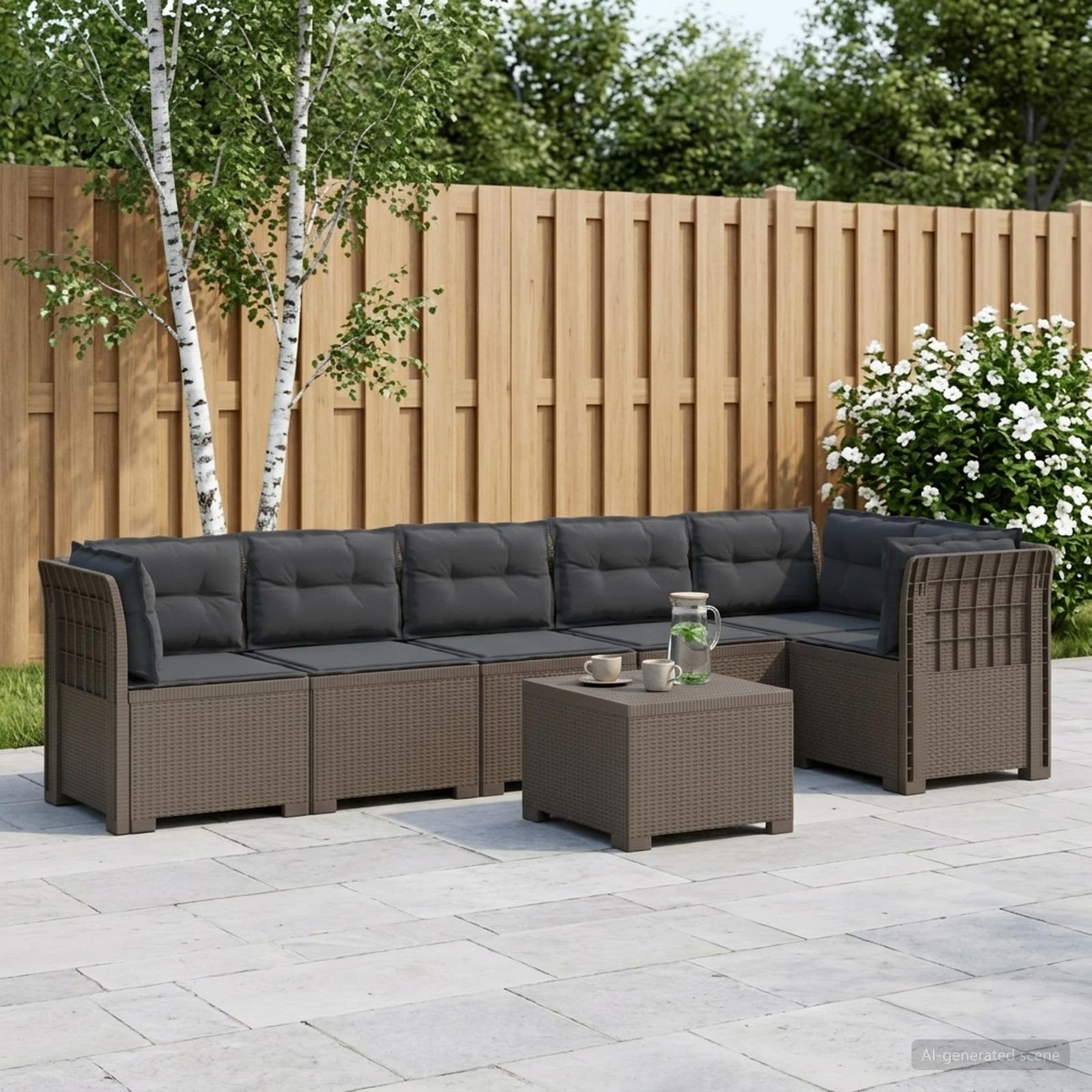 vidaXL 6-personers Have Sofa med Puder Rattan Look PP Lysegrå