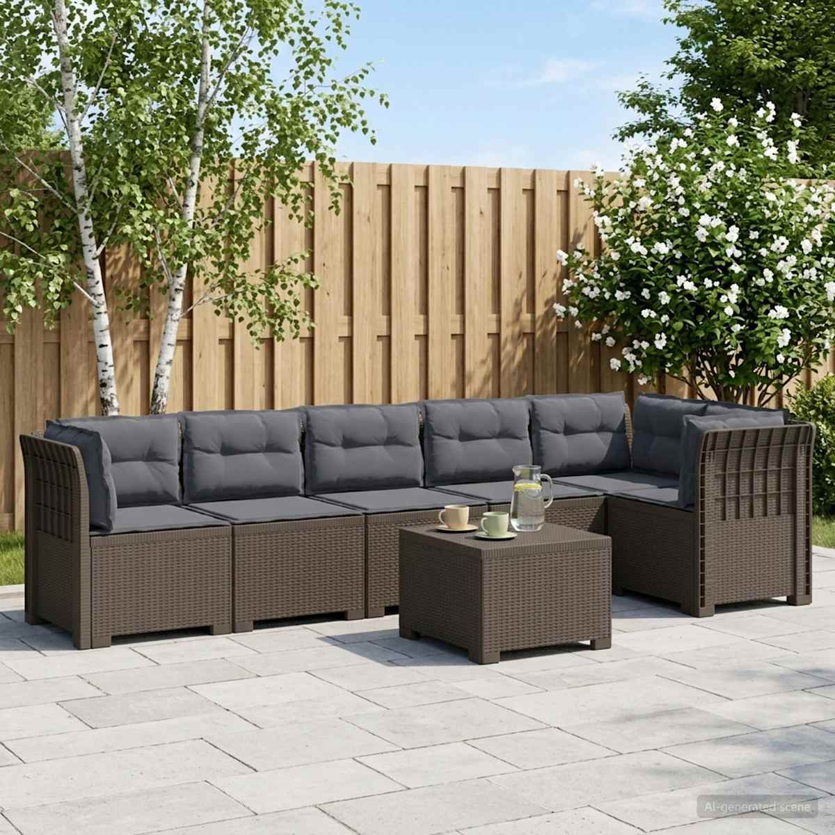 6-personers Have Sofa med Puder Rattan Look PP