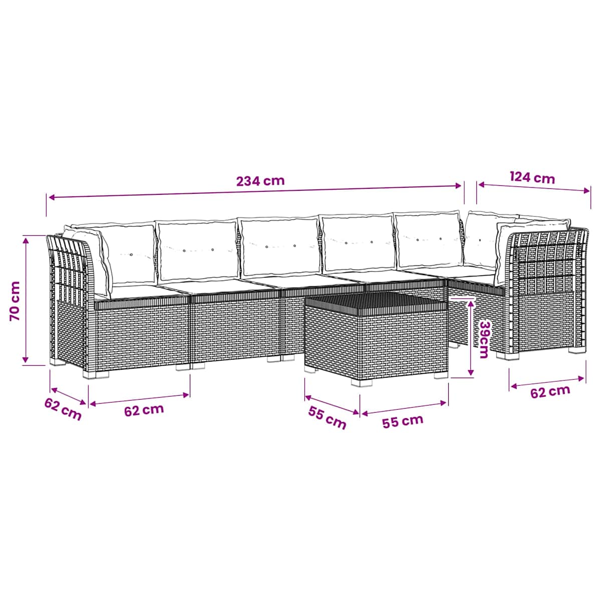 6-personers Have Sofa med Puder Rattan Look PP - Billede 11