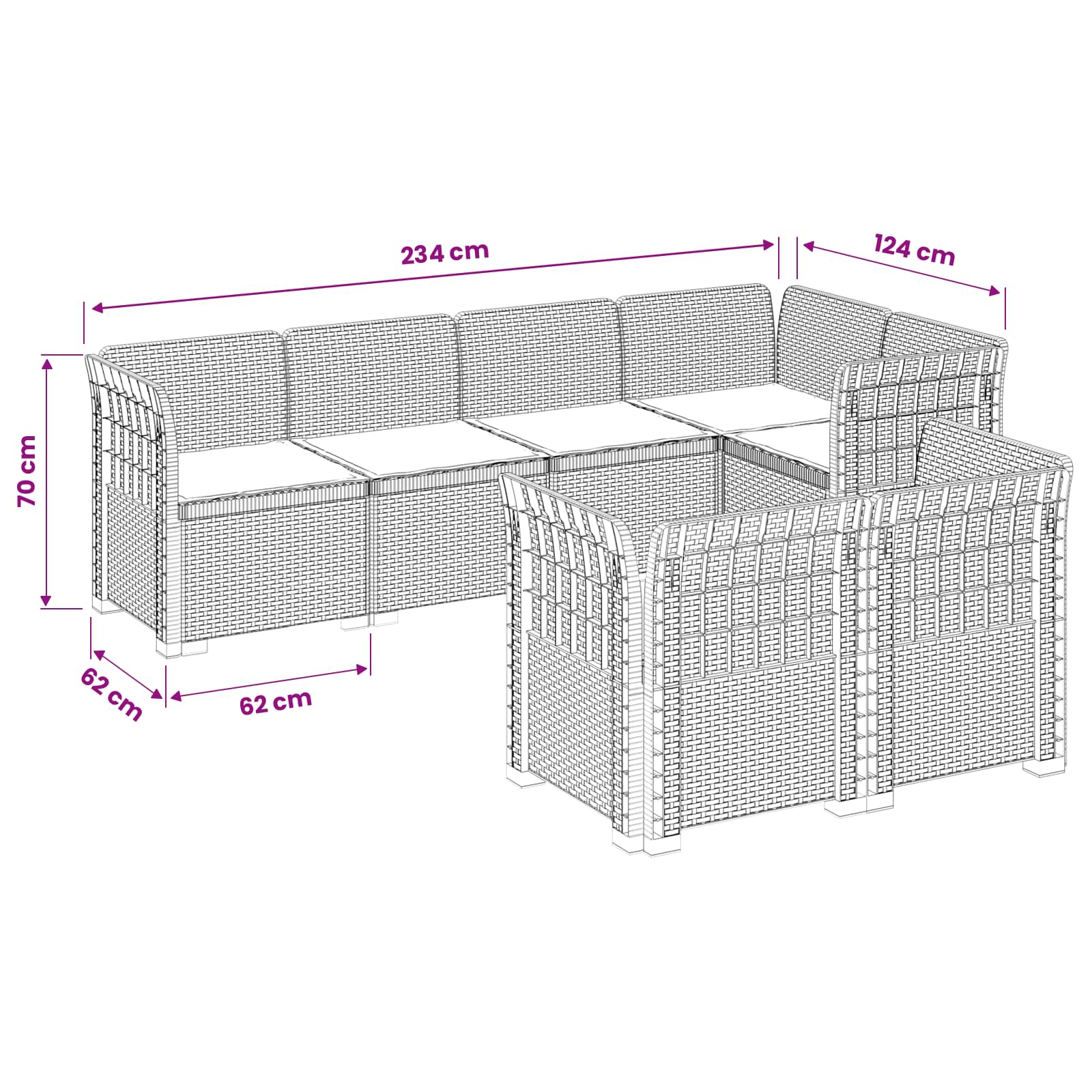 Seater Garden Sofa Rattan Look size guide