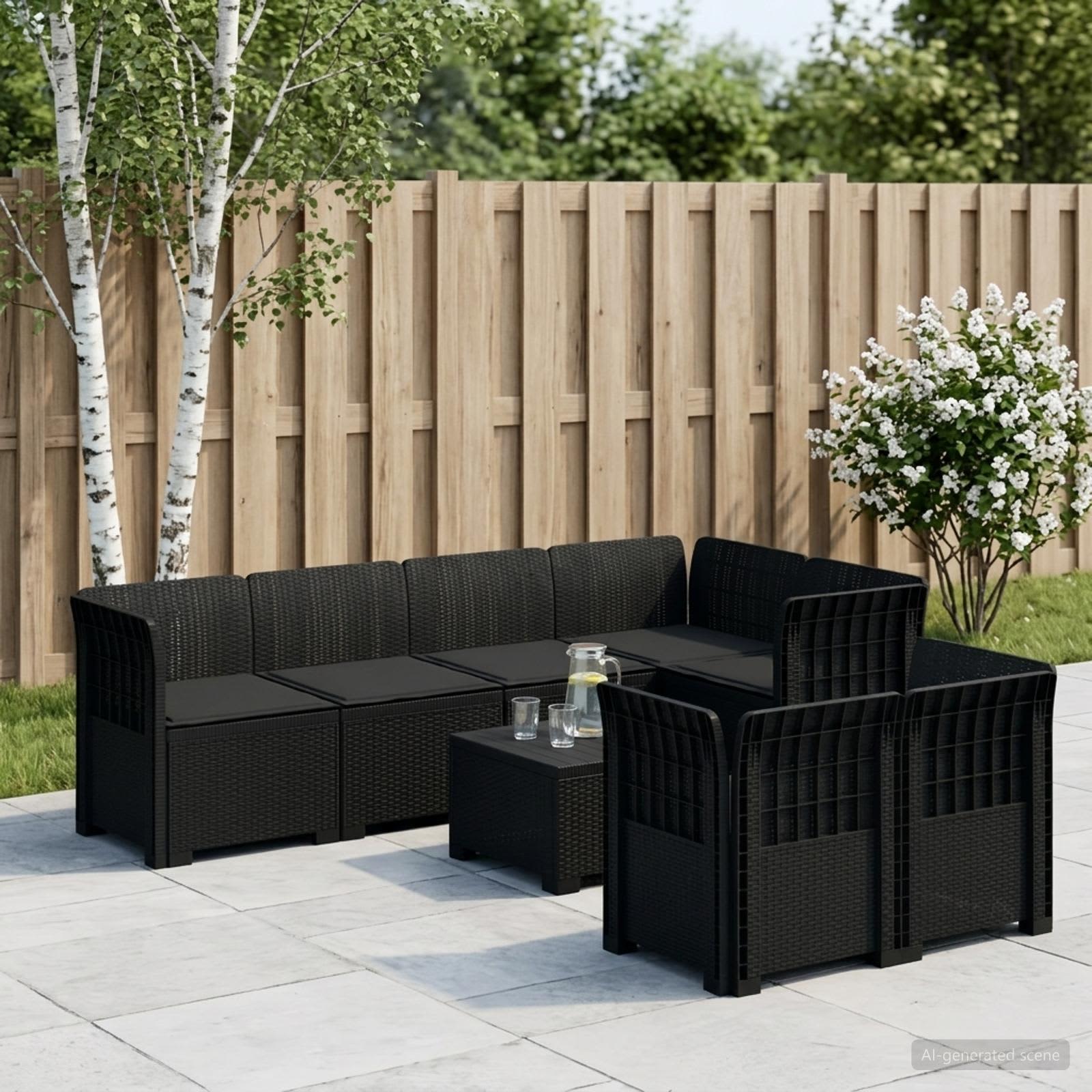 7-Persoons Tuinbank met Kussens Rieten Look PP Antraciet – afbeelding 1