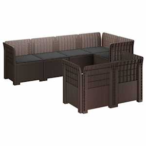 vidaXL 7-Kohaline Aia Sofa Padi Rattan V&auml;limus PP Pruun