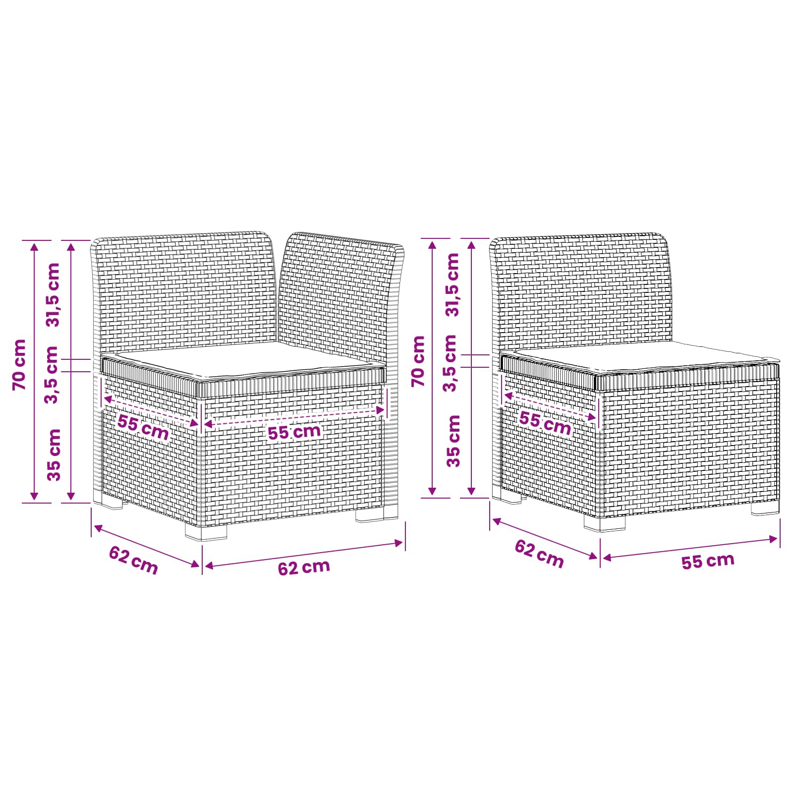 vidaXL 7-Sitzer Gartensofa mit Kissen Rattan-Look PP Weiß – Bild 8