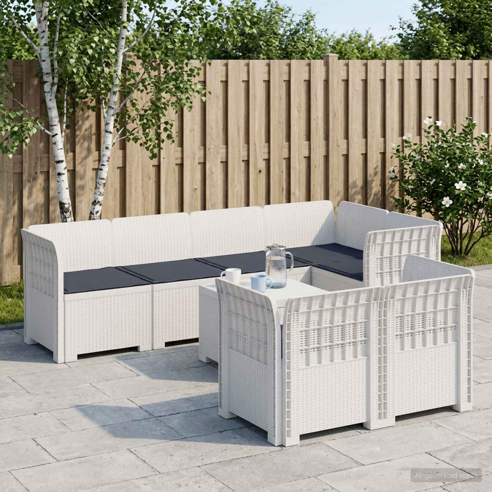 vidaXL 7-personers have-sofa med puder i rattanlook PP Hvid