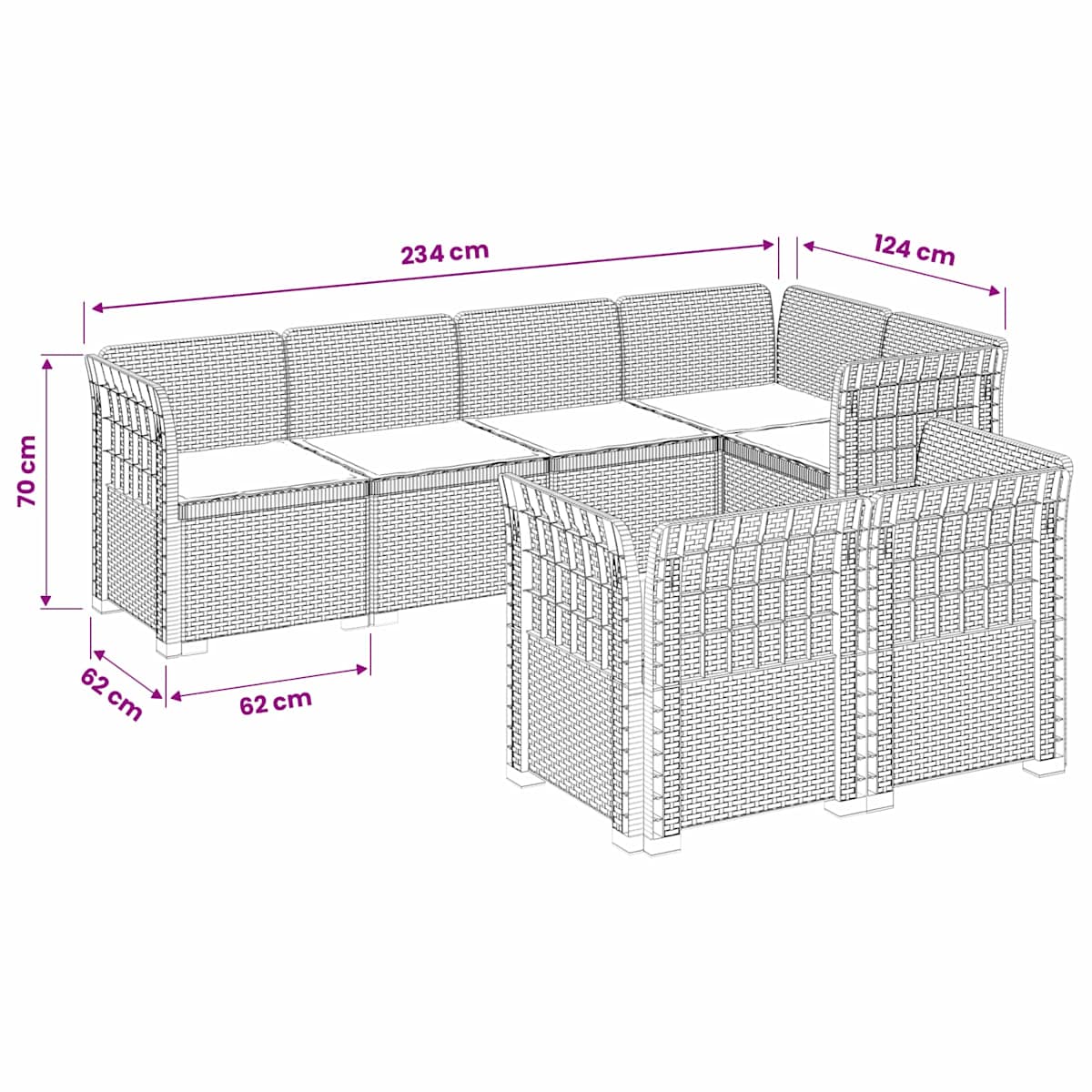 7-personers have-sofa med puder i rattanlook PP - Billede 8