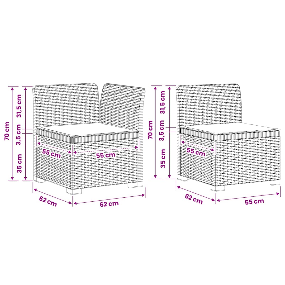 7-personers have-sofa med puder i rattanlook PP - Billede 9