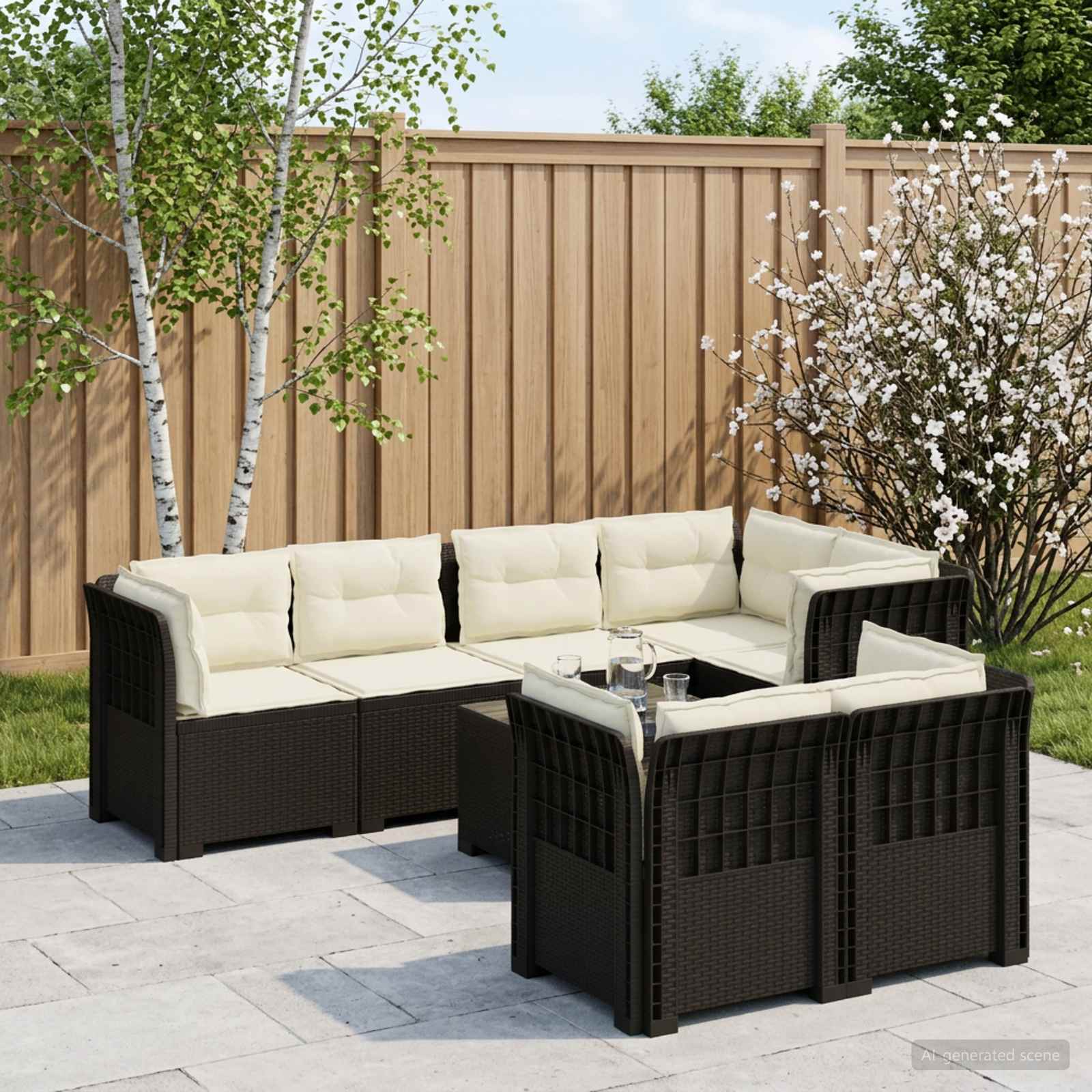 7-Persoons Tuinbank met Kussens Rieten Look PP Antraciet – afbeelding 1