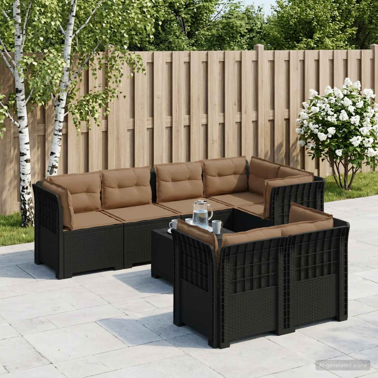 7-Persoons Tuinbank met Kussens Rieten Look PP Antraciet – afbeelding 1