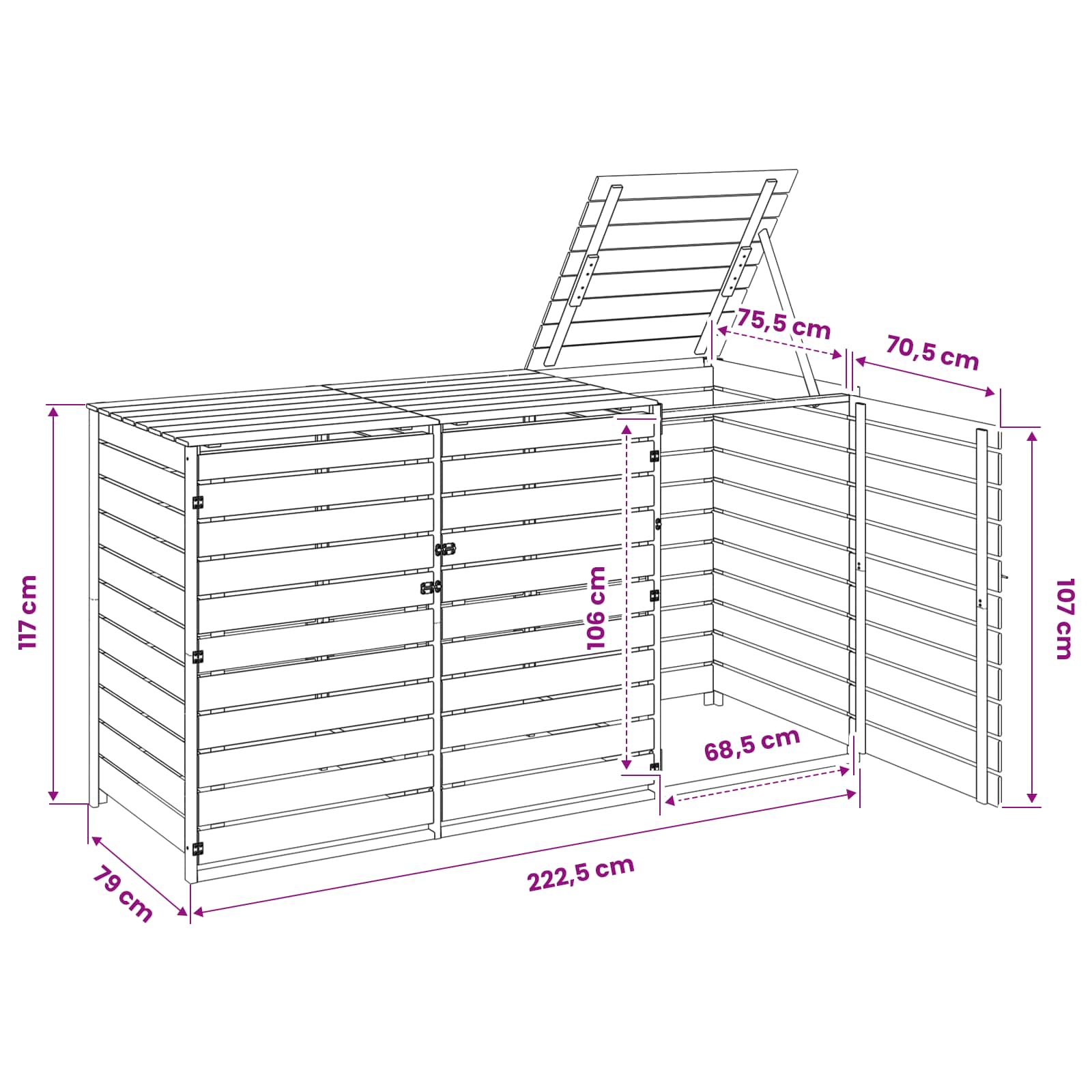 Containerombouw voor 3 Afvalbakken 240 L Geïmpregneerd grenenhout image 8