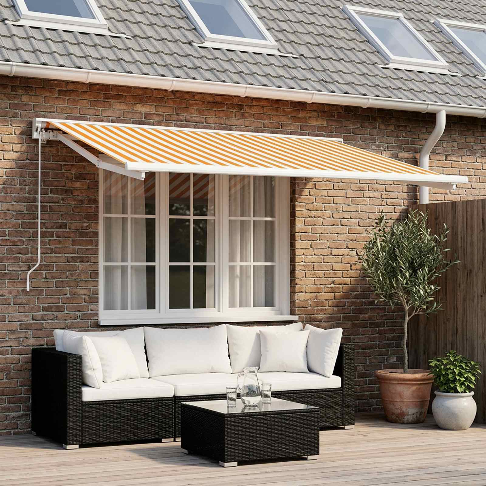 Reservedug til markise - gul/hvid stribet, 350 × 250 cm, polyester