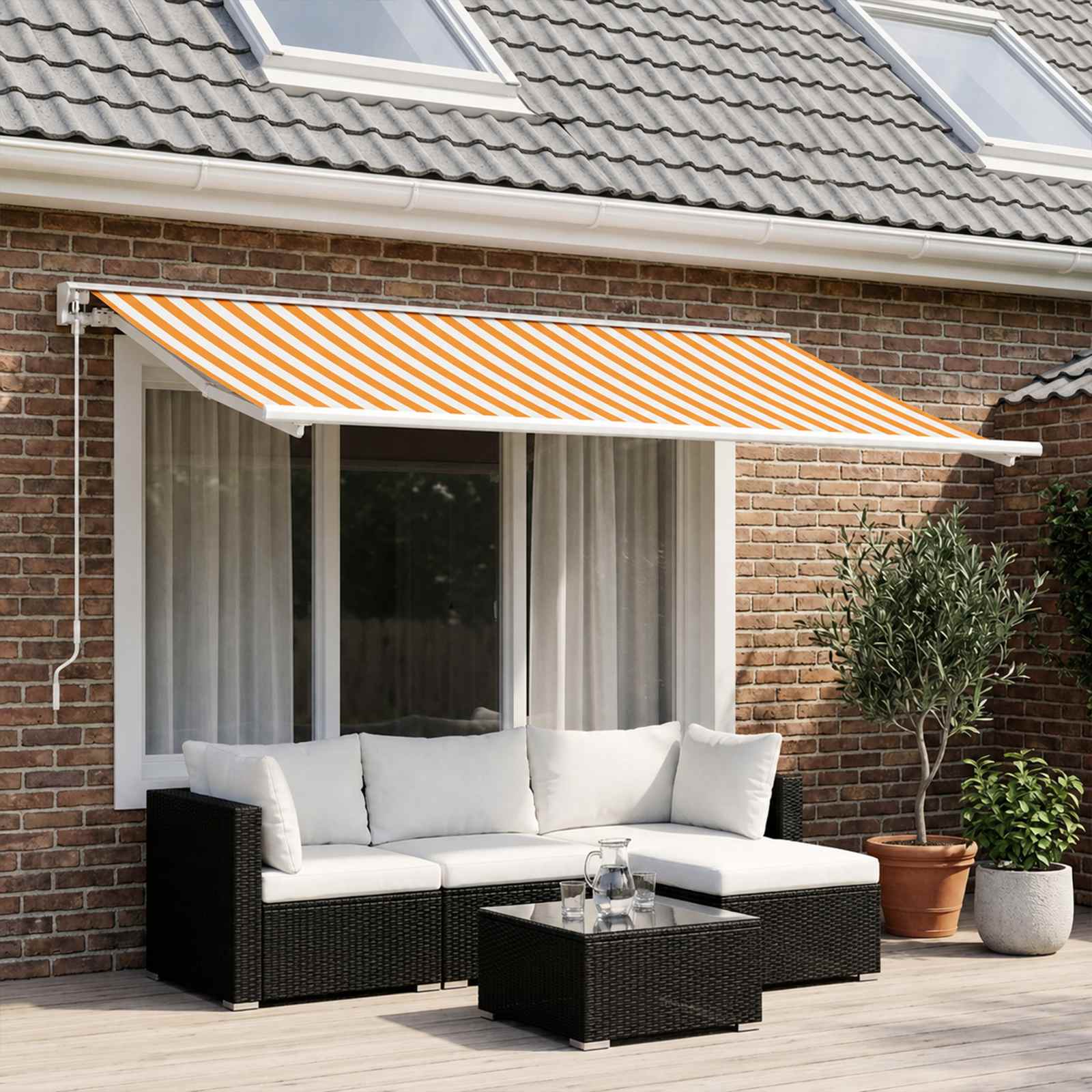 Reservedug til markise - gul/hvid stribet 500 × 300 cm, polyester