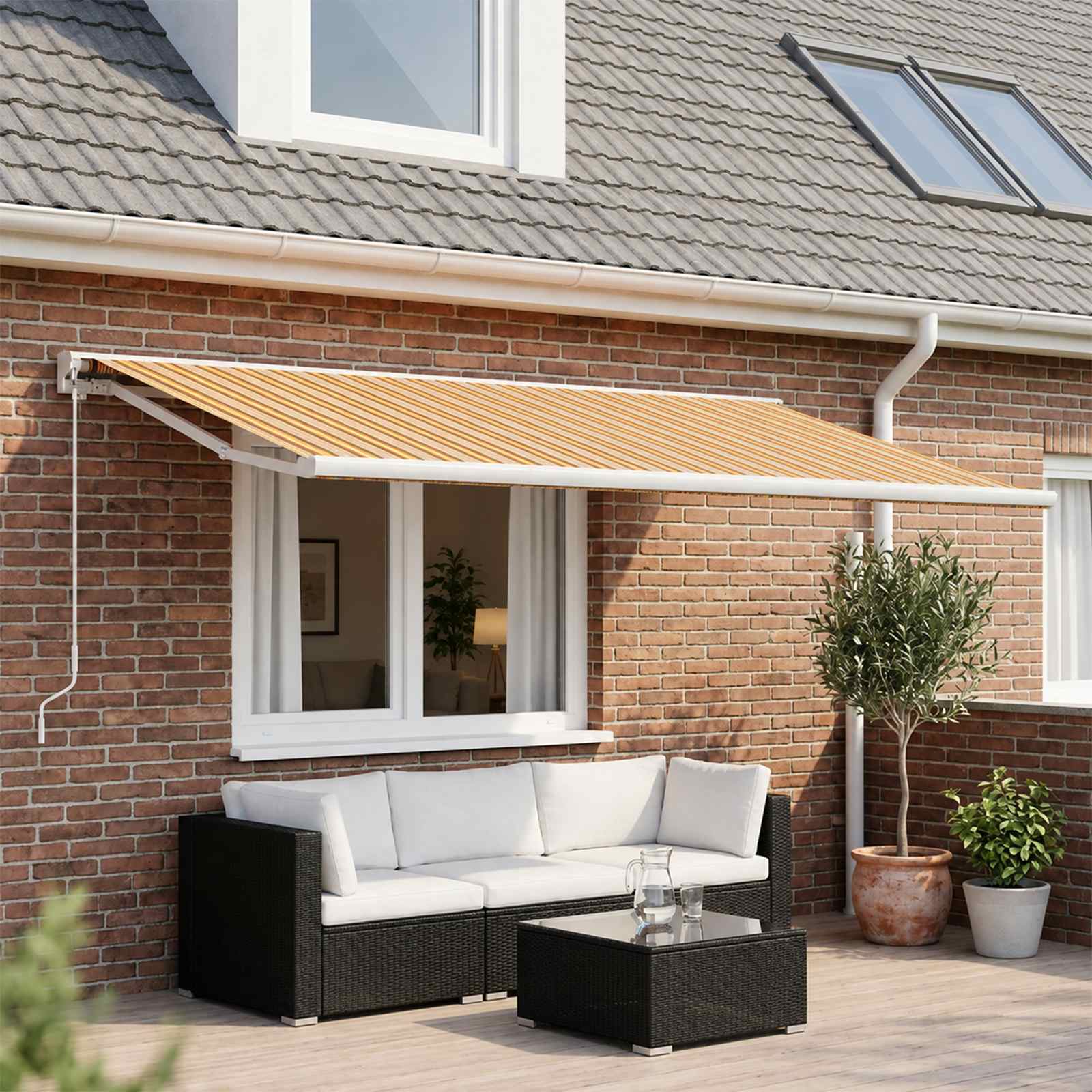 Reservedug til markise - orange/sort stribet 500 × 300 cm, polyester