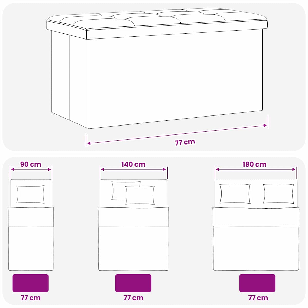 Foldbar opbevaringsbænk 180 kg 80 L Linned - Billede 9