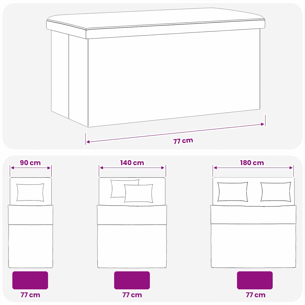 Foldbar opbevaringsbænk 180 kg 80 L PVC - Billede 9