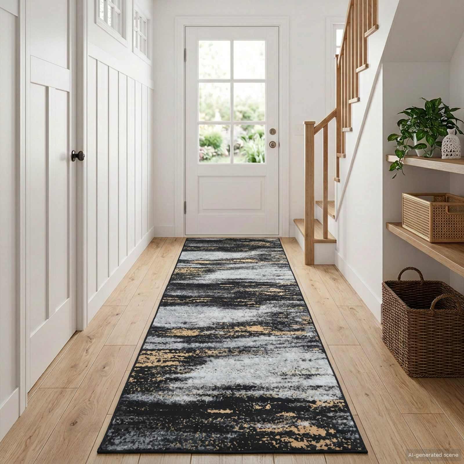 Vloerkleedloper LESAKA Zwart en Goud 80 x 450 cm Diamantvelours image 1