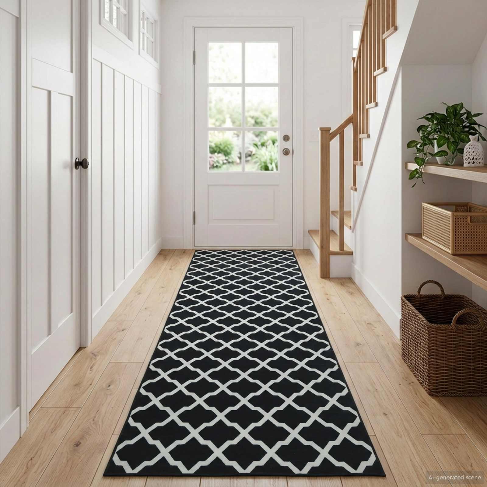 Vloerkleedloper LESAKA Zwart en wit 80 x 450 cm Diamantvelours image 1