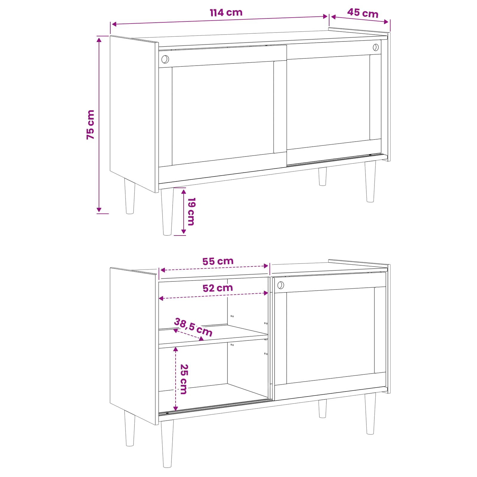 Sideboard BILBAO size guide