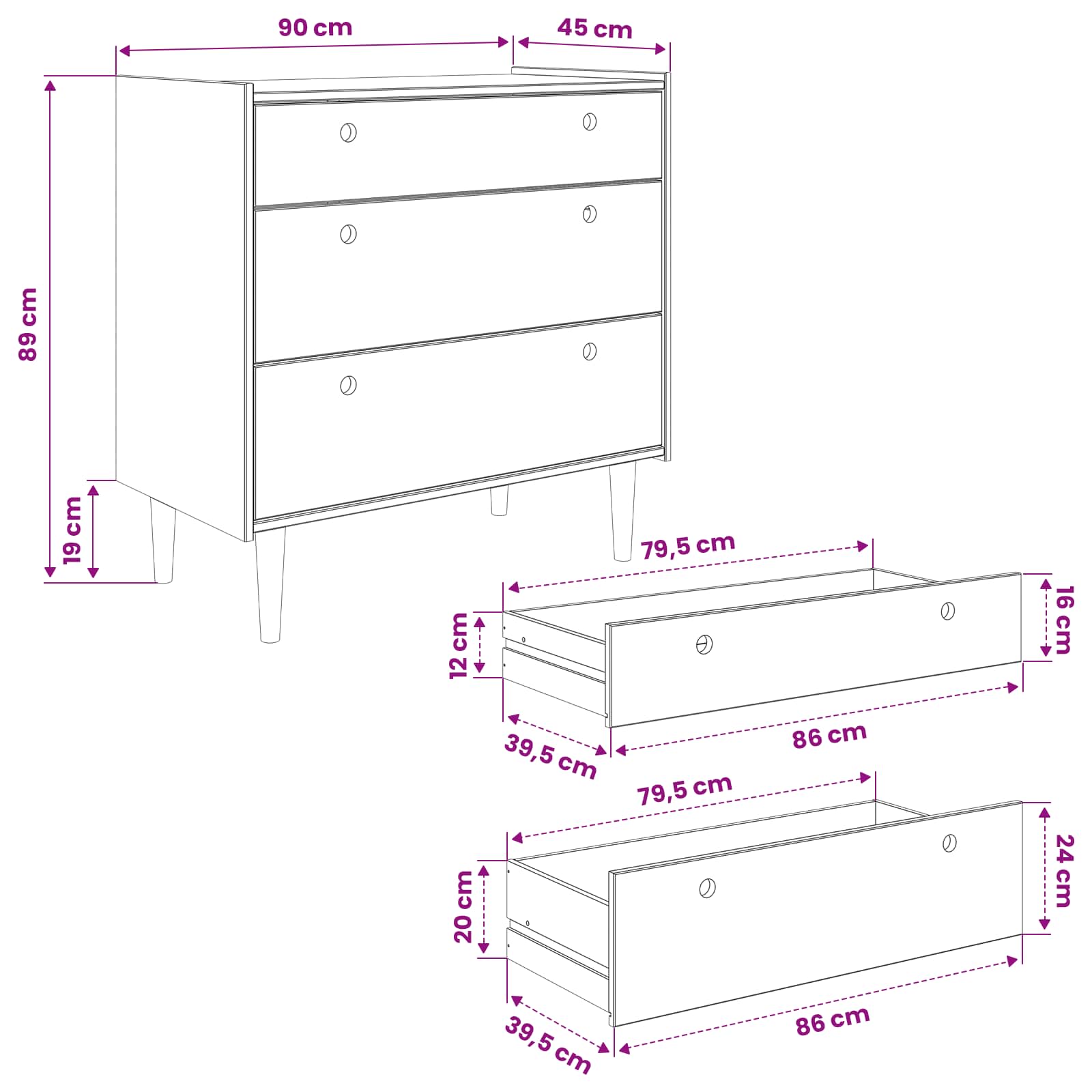Chest of Drawers BILBAO size guide