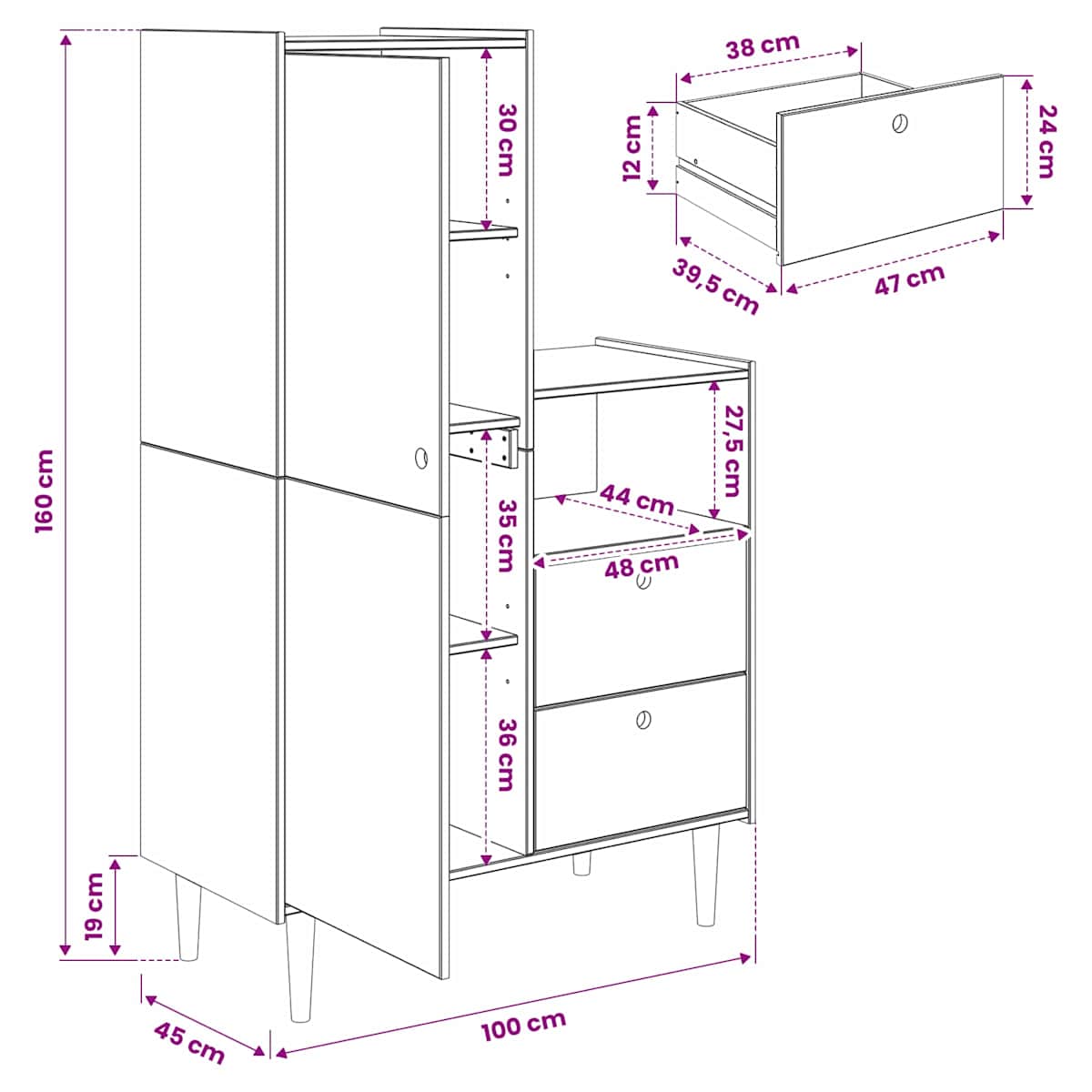 Skab BILBAO Karamel 100 x 45 x 160 cm - Billede 9