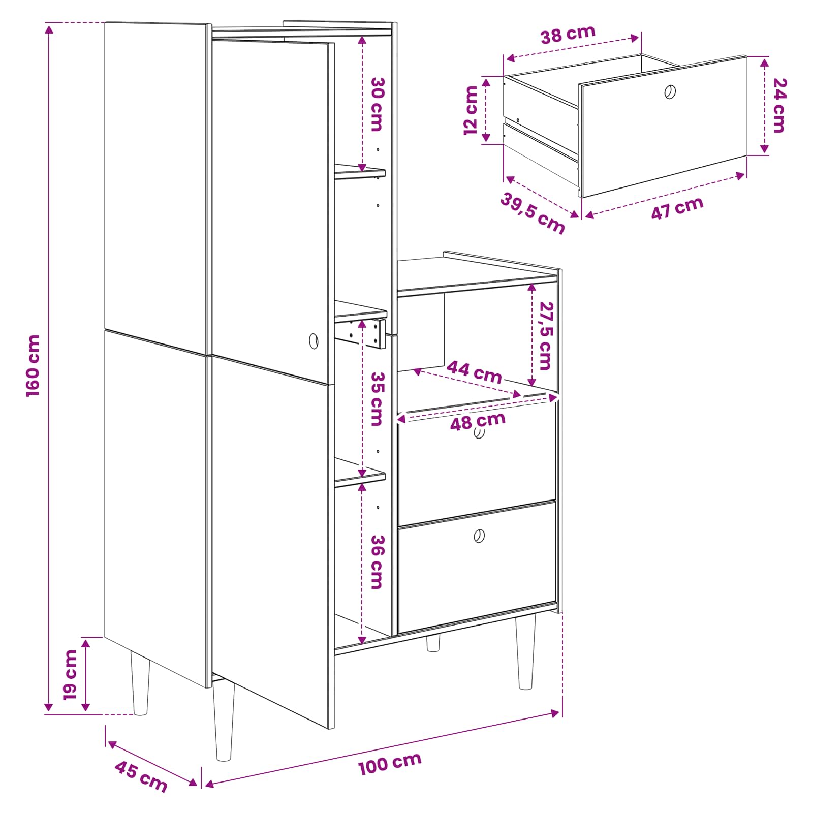 Cupboard BILBAO size guide