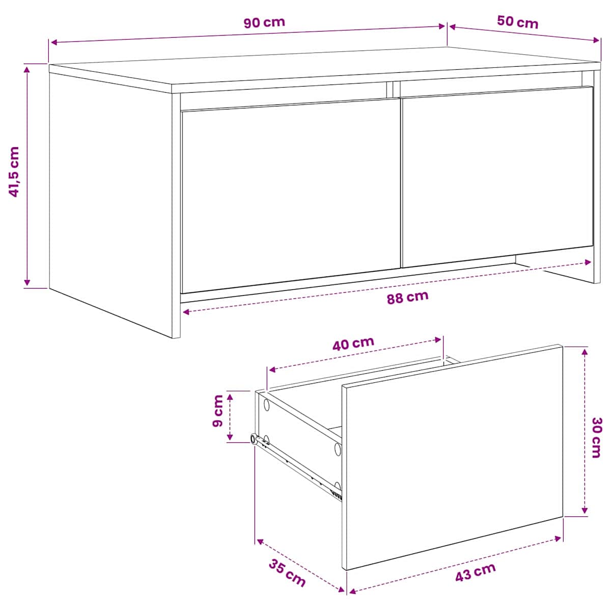 Sofabord 90 x 50 x 41.5 cm Konstrueret træ - Billede 7