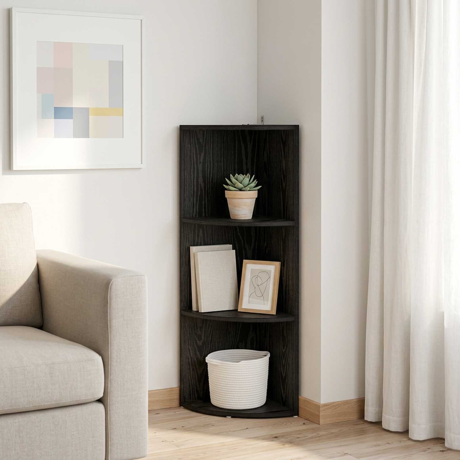 Kotna polica 3 ravni 41,5 x 41,5 x 107,5 cm Inženirski les