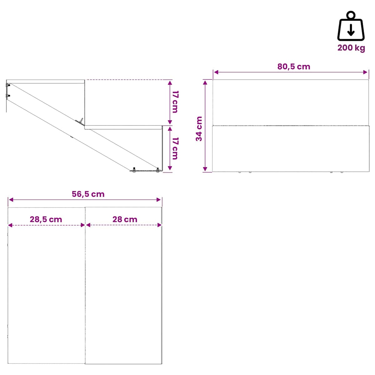 Havetrappe med 2 trin 80,5 x 56,5 x 34 cm Stål Sort - Billede 9