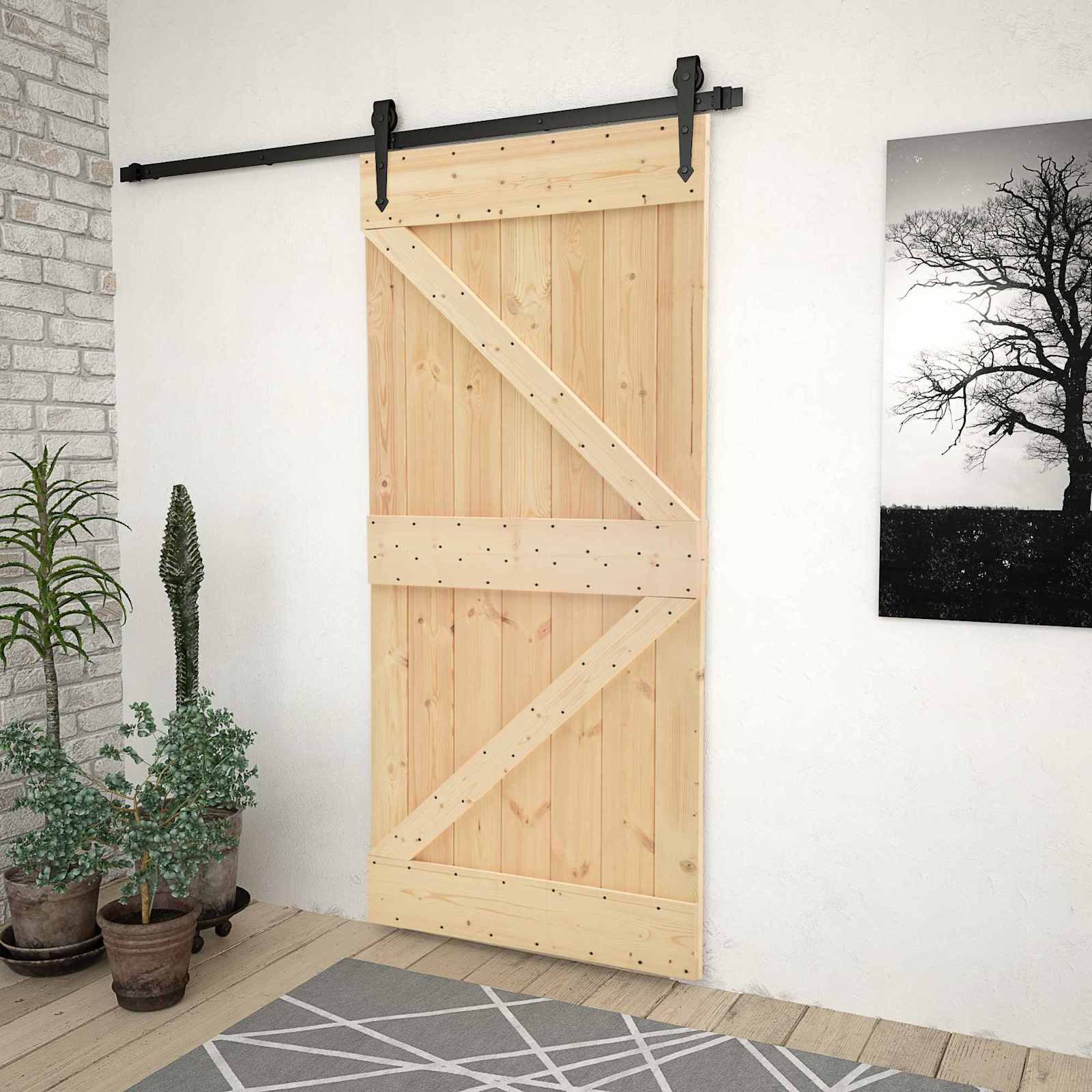 vidaXL Ușă glisantă Natural și Negru 90 x 210 cm Lemn masiv de pin