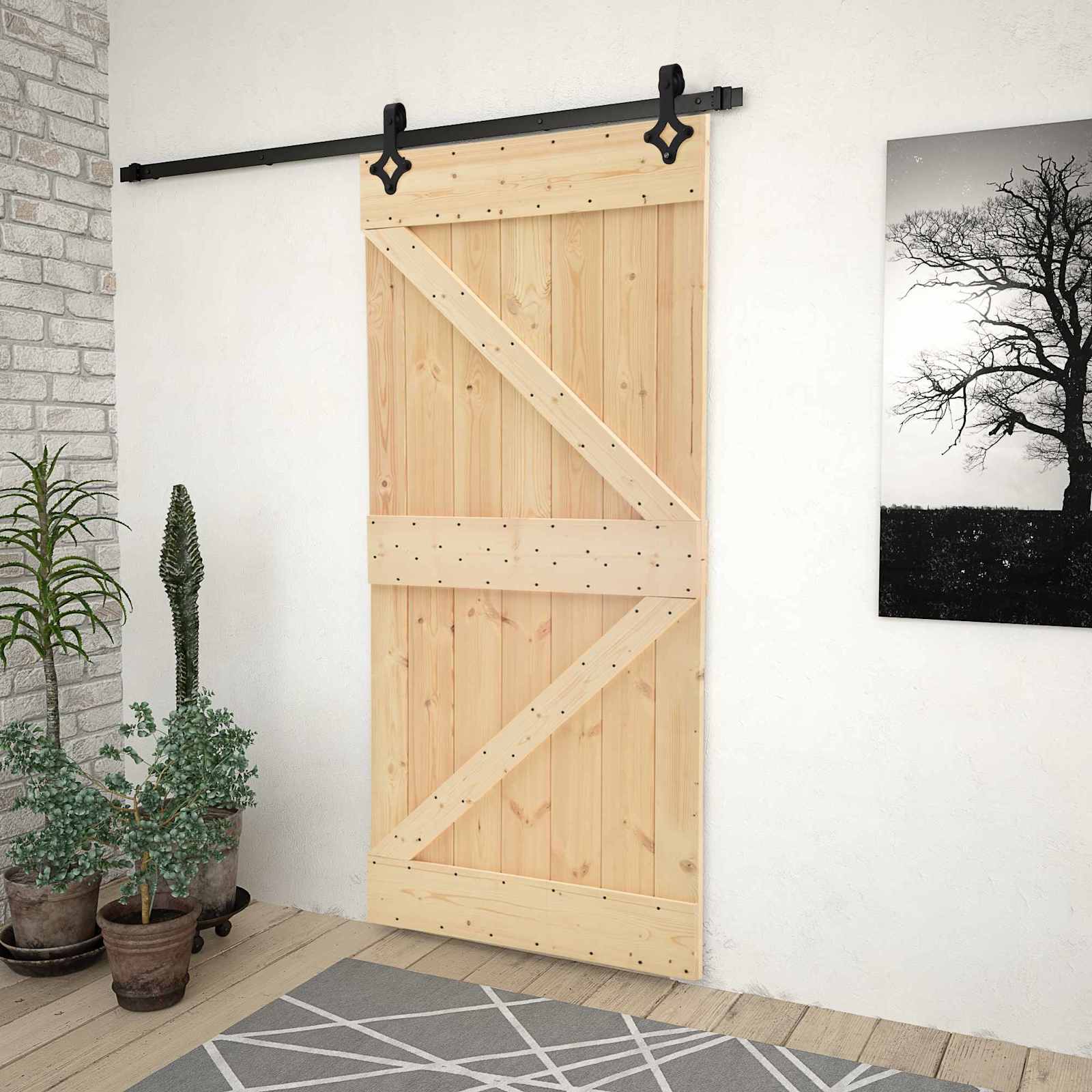 vidaXL Ușă glisantă Natural și Negru 90 x 210 cm Lemn masiv de pin