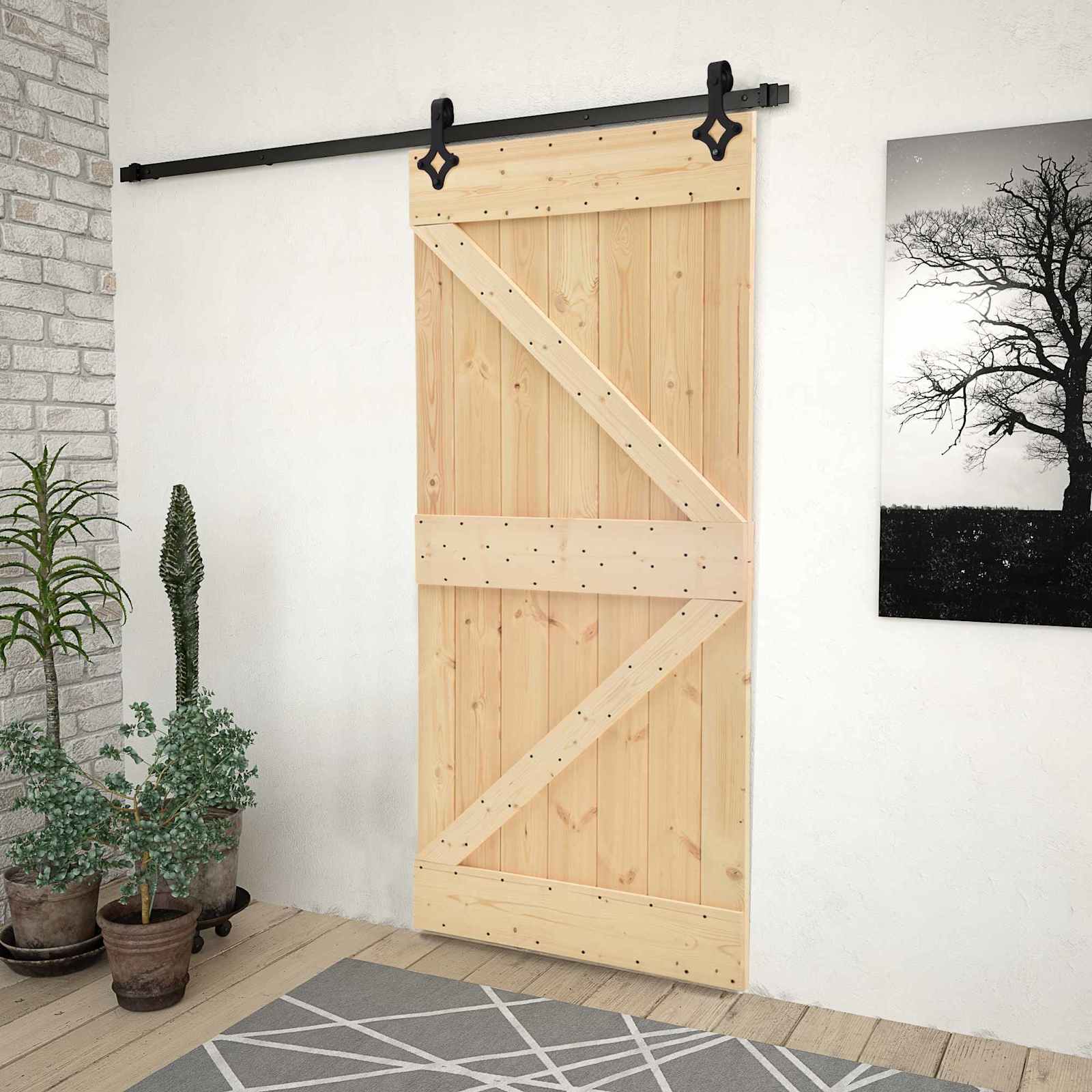 vidaXL Ușă glisantă Natural și Negru 90 x 210 cm Lemn masiv de pin